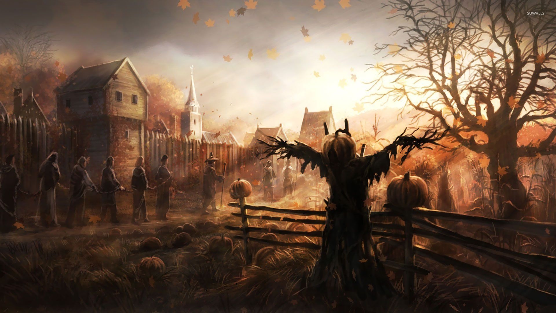 1920x1080 Chained slaves walking past the scarecrow wallpaper, Desktop