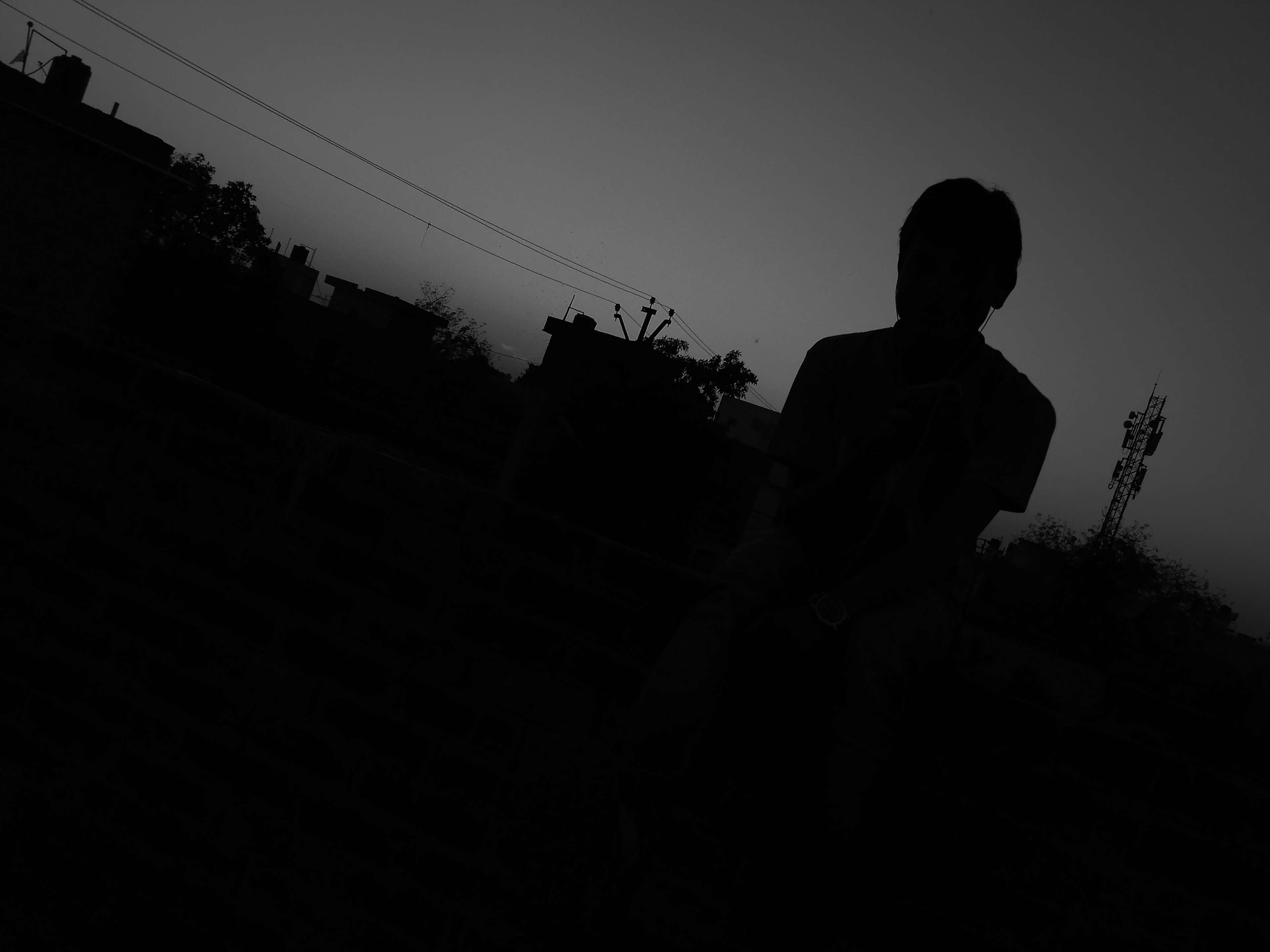 3840x2880 alone, black, black and white, boy, dark, evening sky, HD, Desktop