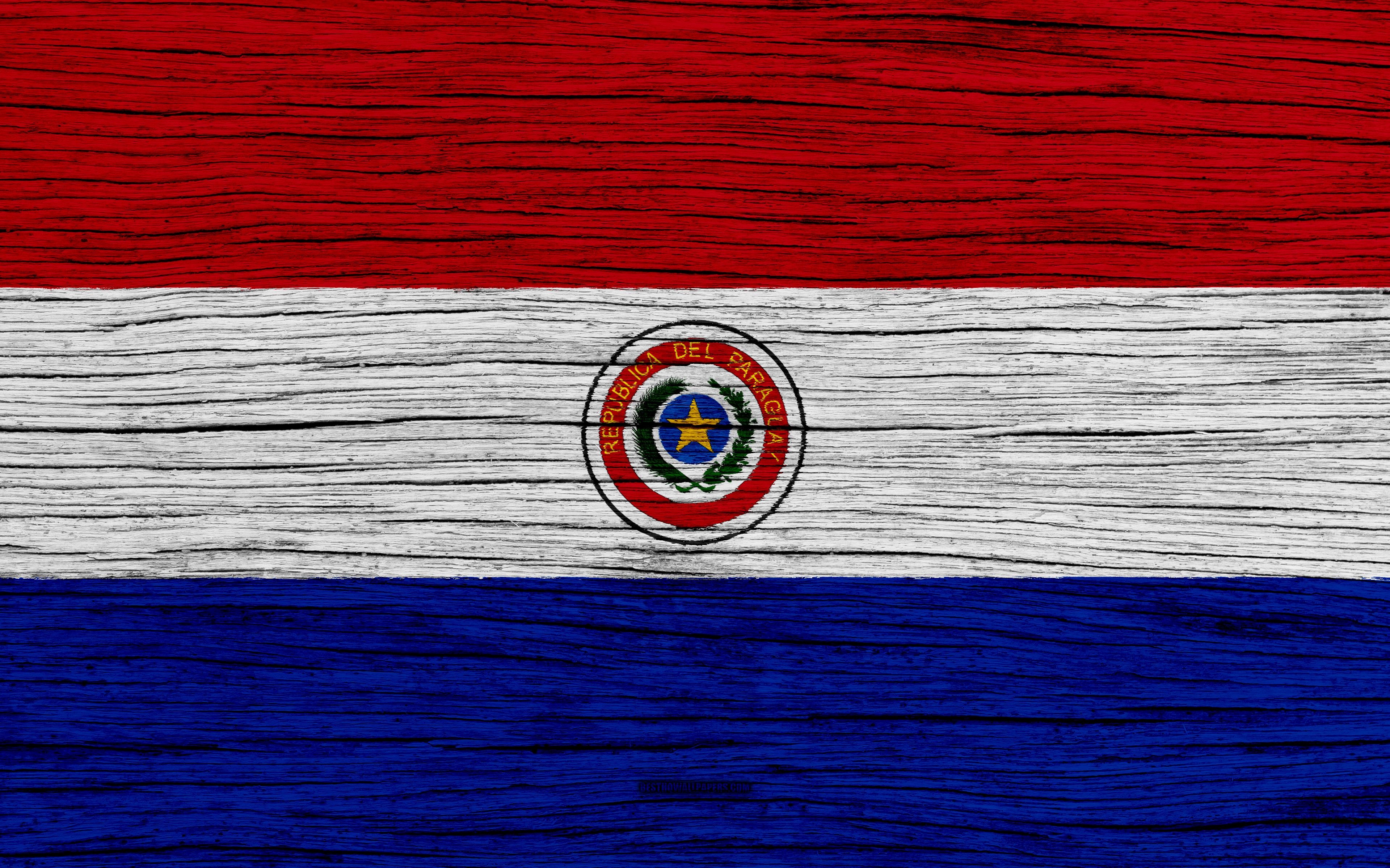 3840x2400 Download wallpaper Flag of Paraguay, 4k, South America, wooden, Desktop