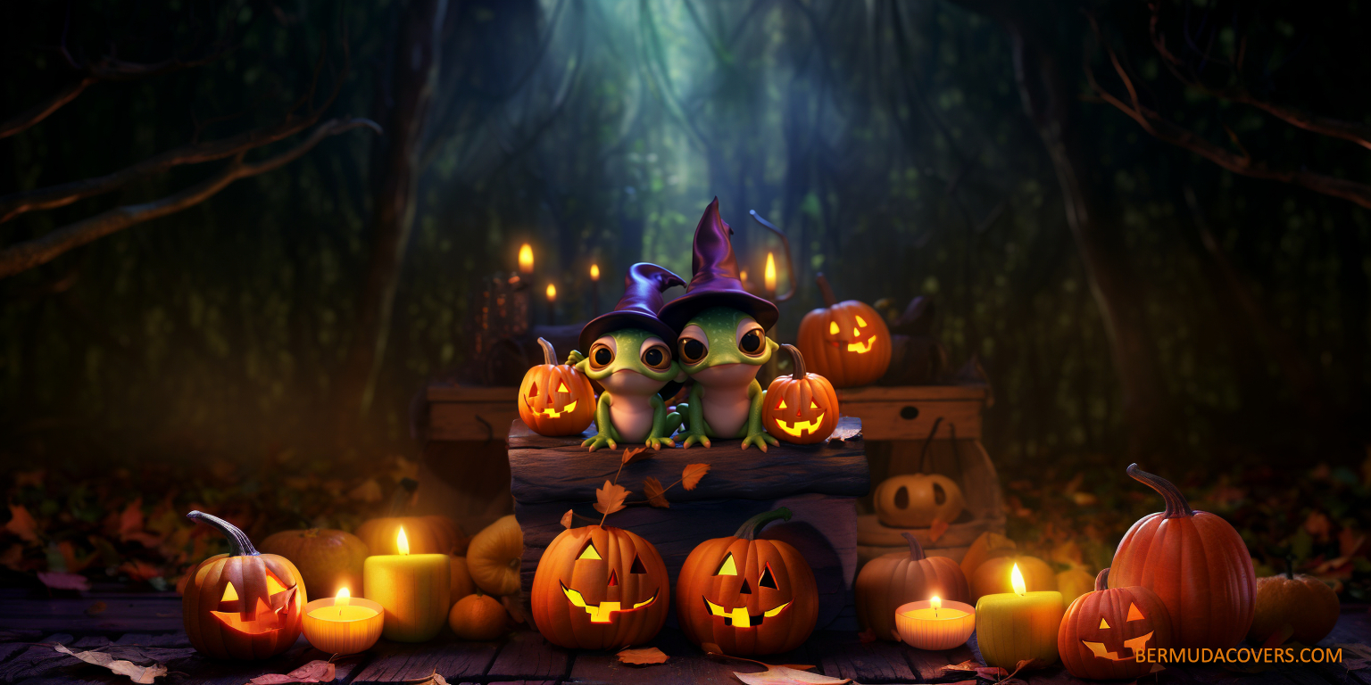 1540x770 Two Bermuda Treefrogs Halloween Facebook Cover & Phone Wallpaper, Dual Screen