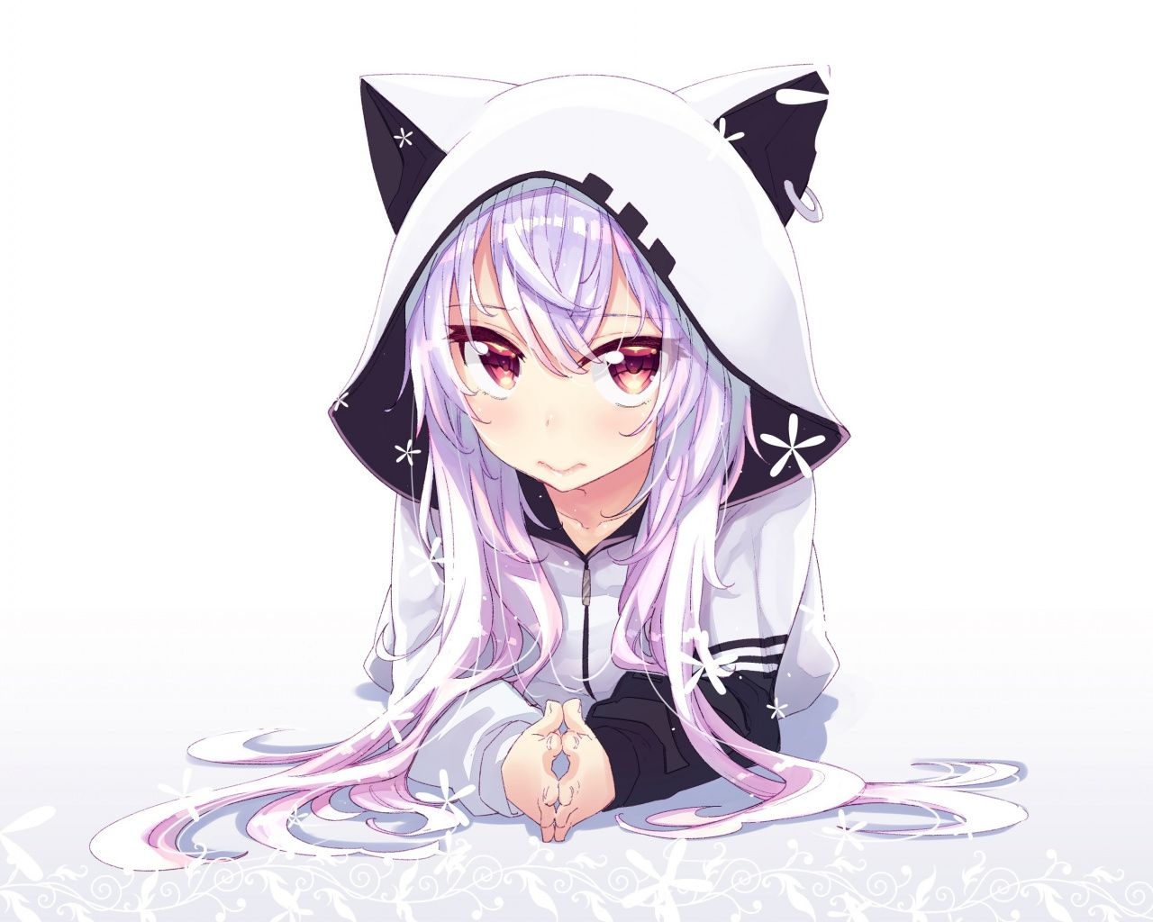 1280x1030 Download  wallpaper azuma lim, anime girl, white hoodie, Desktop