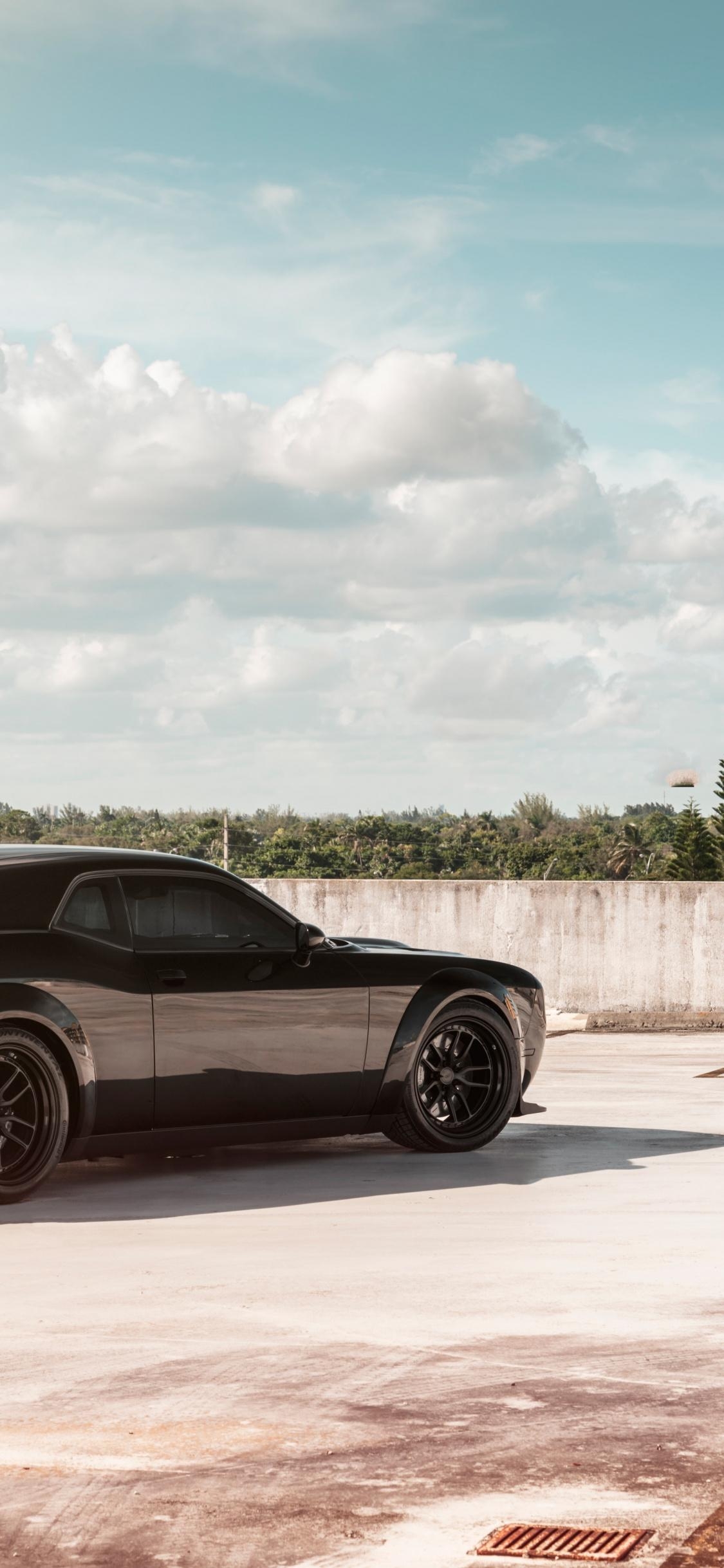 1130x2440 Download  wallpaper black, dodge challenger srt, Phone