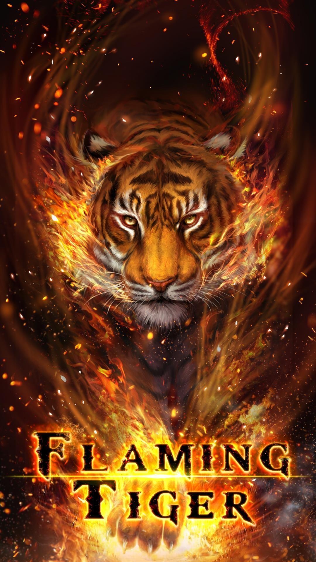 1080x1920 Cool fire tiger, flame tiger, flaming tiger live wallpaper, Phone
