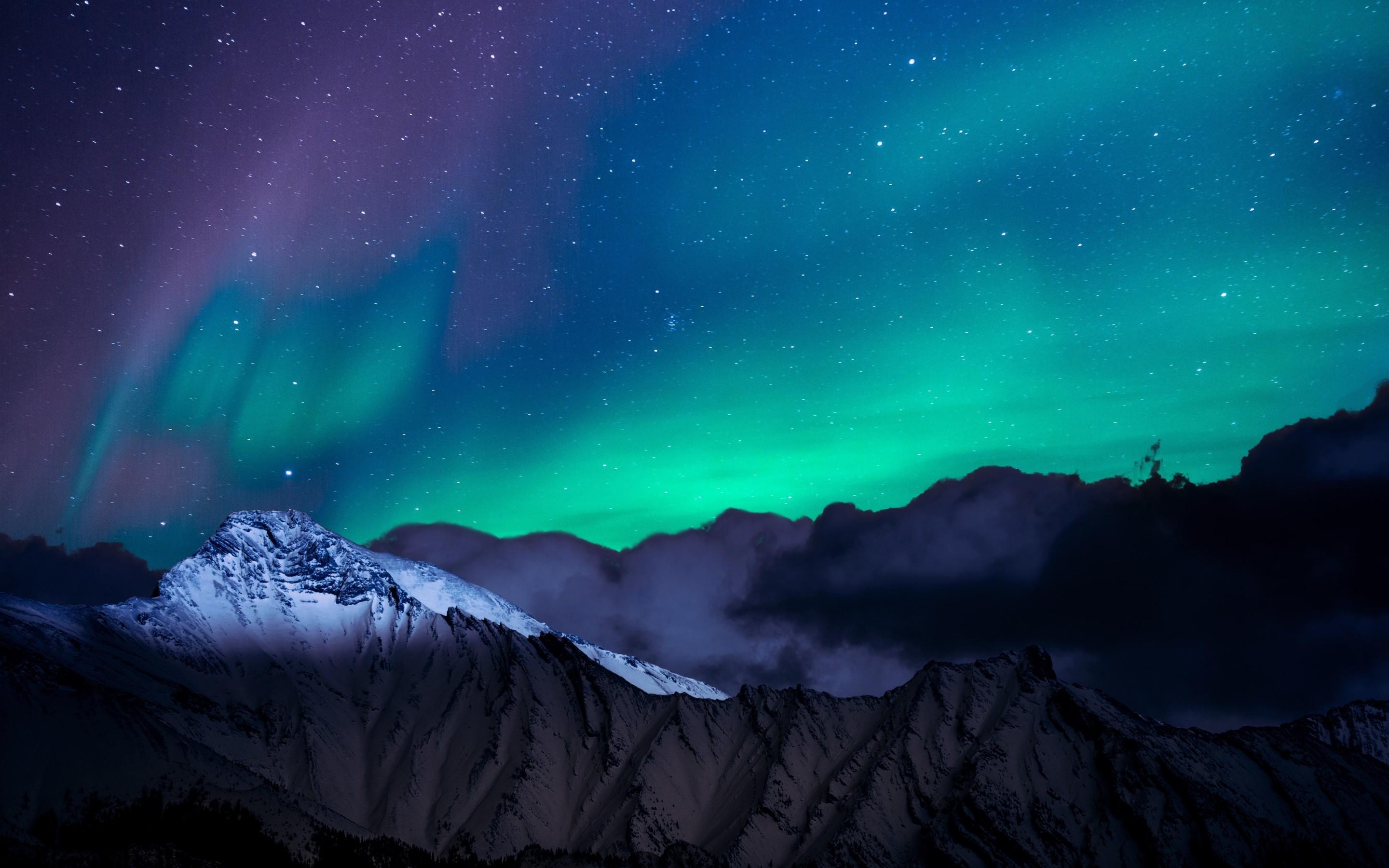 2880x1800 Northern Lights Night Sky Mountains Landscape 4k Macbook, Desktop