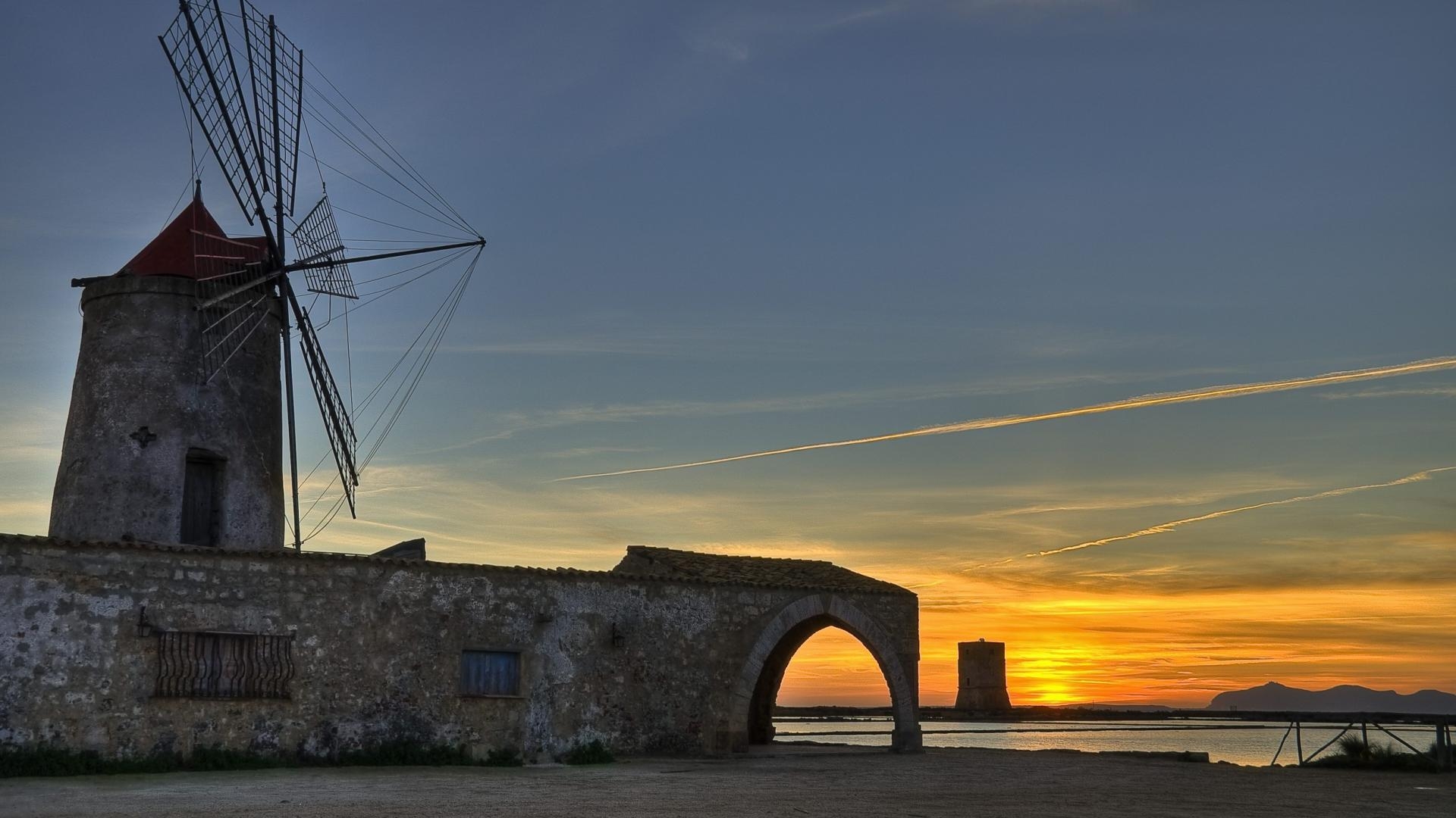 1920x1080 HD Windmill In Paceco Sicily Italy Wallpaper, Desktop