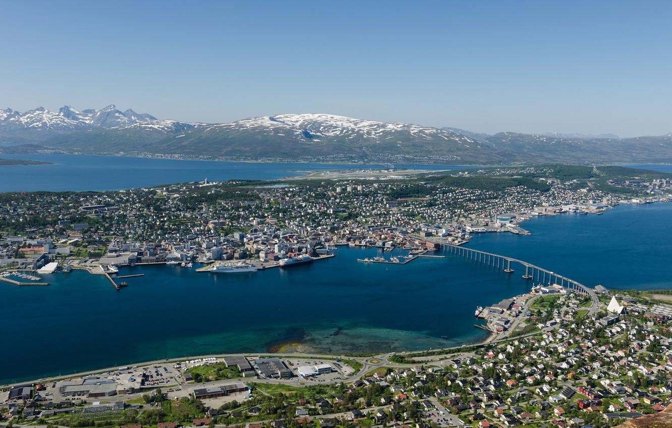 1340x850 Wallpaper bridge, Norway, panorama, Norway, Tromso image, Desktop