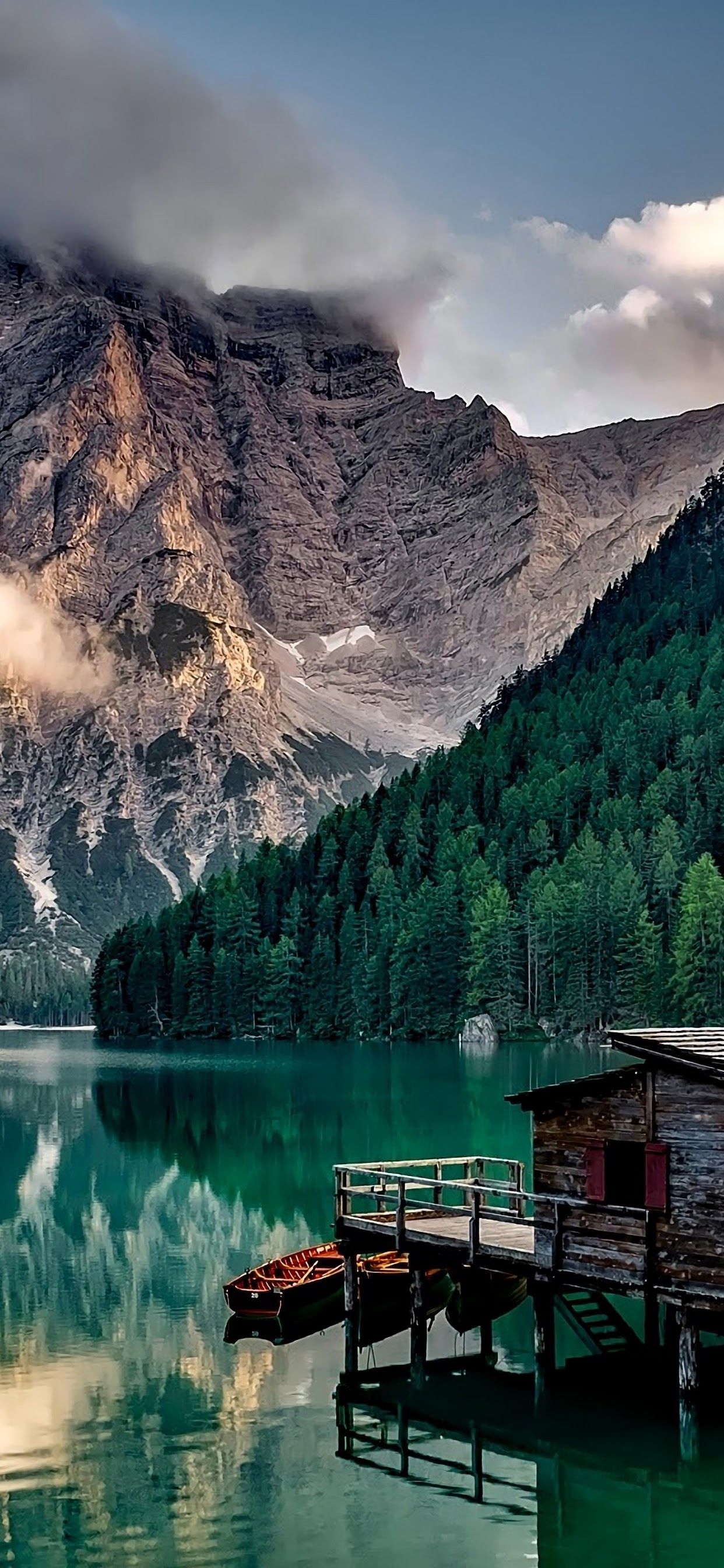 1250x2690 Lake Mountains Nature Cottage 4K Wallpaper, Phone