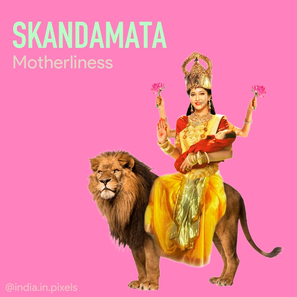 1200x1200 India in Pixels by Ashris 5: Skandmata: Skandamata is seen carrying little Kartikay on her lap. Kartikay is also known as Skanda, hence giving the goddess the name of, Phone