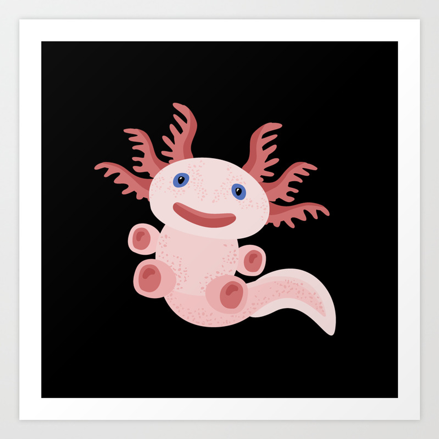 1500x1500 Cute Axolotl on Black Background Art Print, Phone