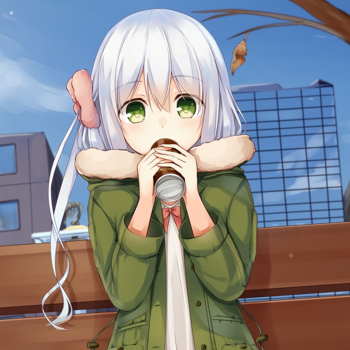 1230x1230 Cute and shy, white hair, anime girl, green eyes wallpaper, 2560x HD image, picture, feb3972c, Phone