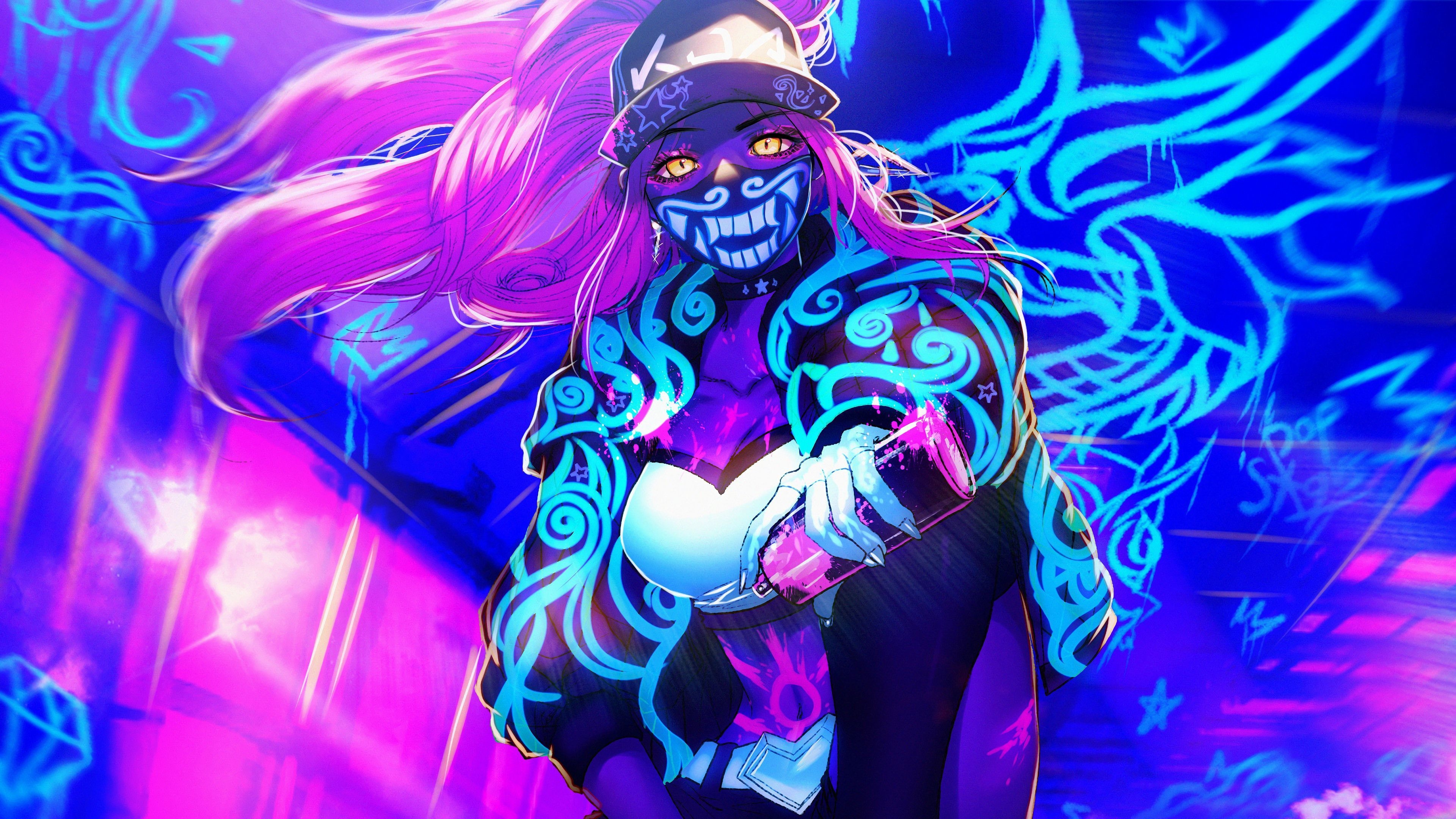 3840x2160 K DA Akali Neon Mask LoL League Of Legends 4K. League Of Legends, Lol League Of Legends, Neon, Desktop