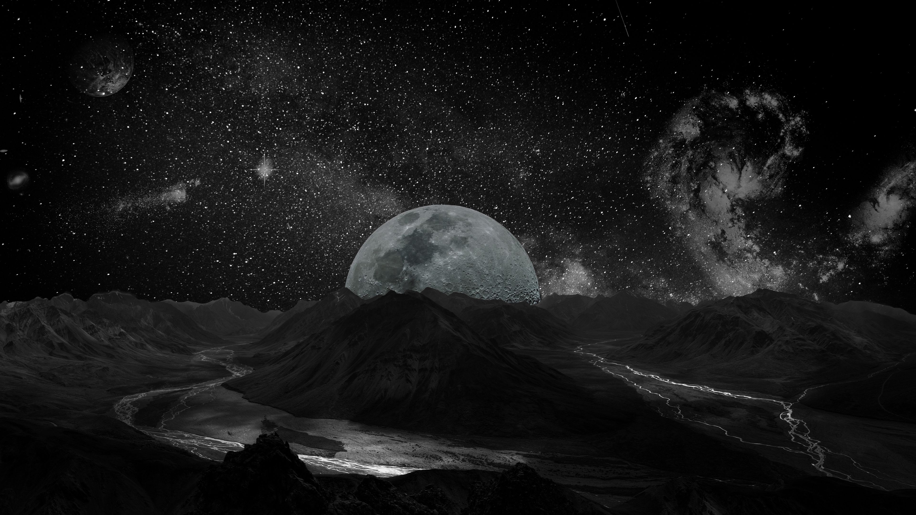 3840x2160 Wallpaper 4k moon, planet, stars, galaxy, space 4k Moon, Planet, Stars, Desktop