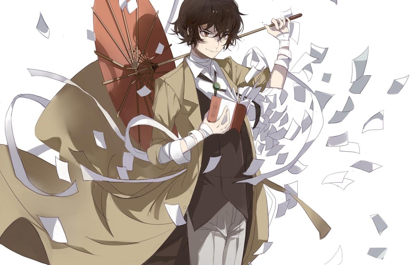 1340x850 Wallpaper paper, leaves, bandages, Bungou Stray Dogs, Stray Dogs, Desktop