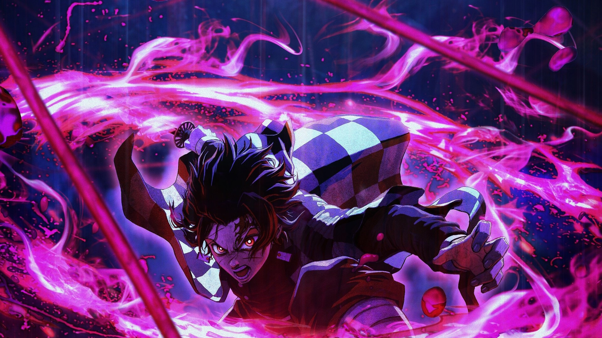 1920x1080 Demon Slayer Tanjiro Kamado Around Purple Lightning With Black Background HD Anime Wallpaper, Desktop