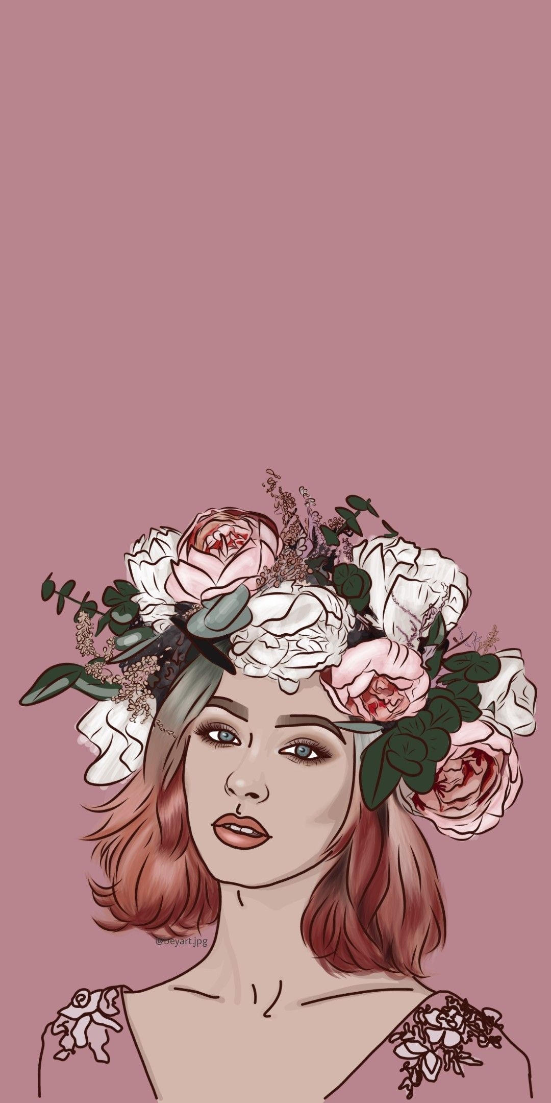 1080x2160 Ig: [for repost or use: credit and tag me]#wallpaper #aesthetic #adobedraw #illustration #rosegold #flowe. Ilustrasi, Karya seni fantasi, Seni animasi, Phone