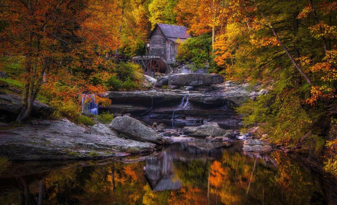 1160x700 Autumn USA Stones Mill Glade Creek Grist Mill West Virginia Nature, Desktop