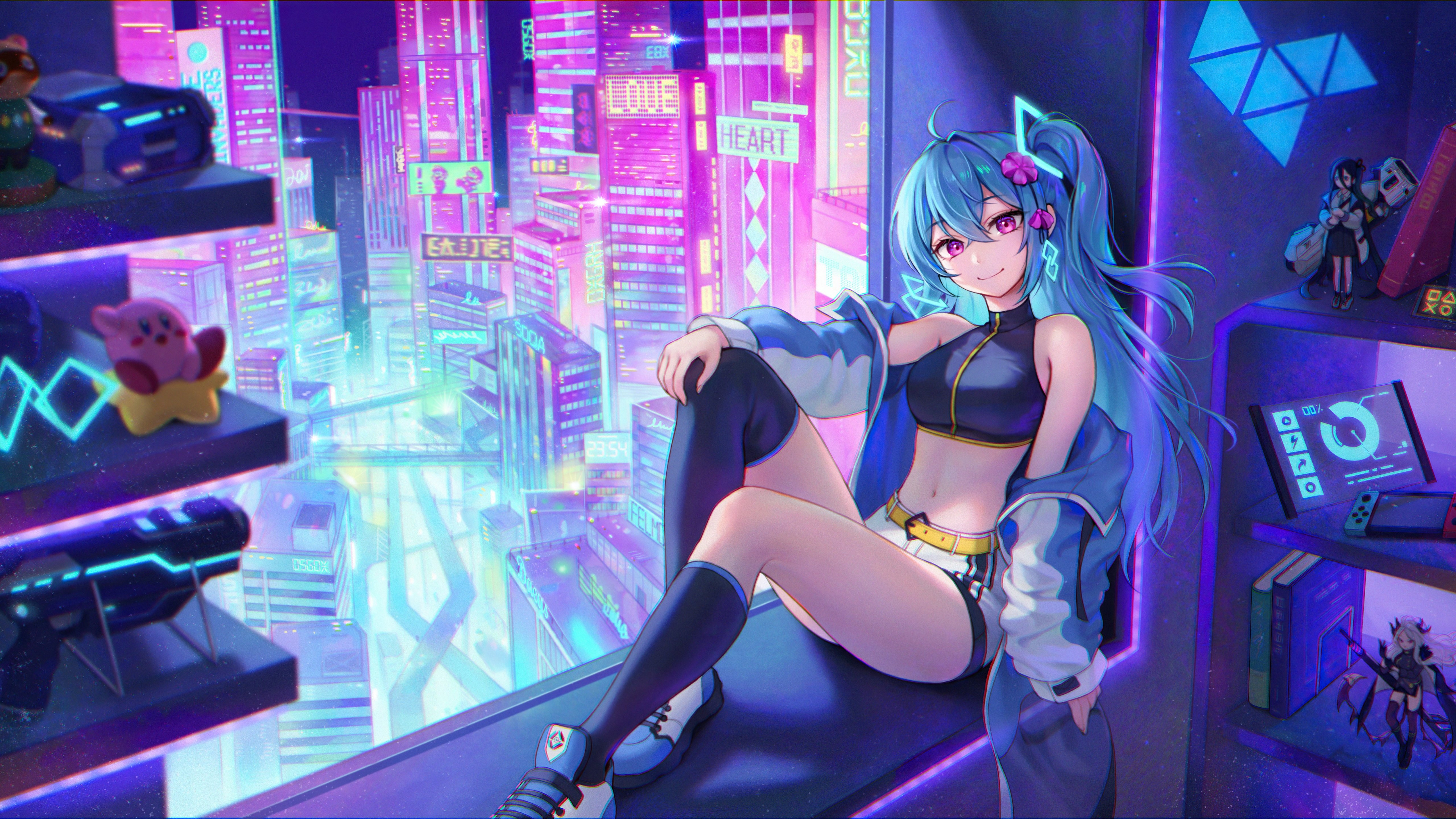 5120x2880 Anime girl with purple eyes Cyberpunk Wallpaper 5k Ultra HD, Desktop