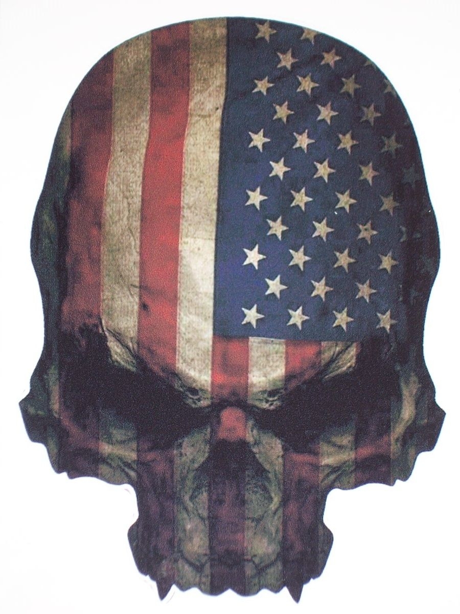 900x1200 American Flag Skull 6 x 8 Full color tailgate Graphic Window Decal, Phone