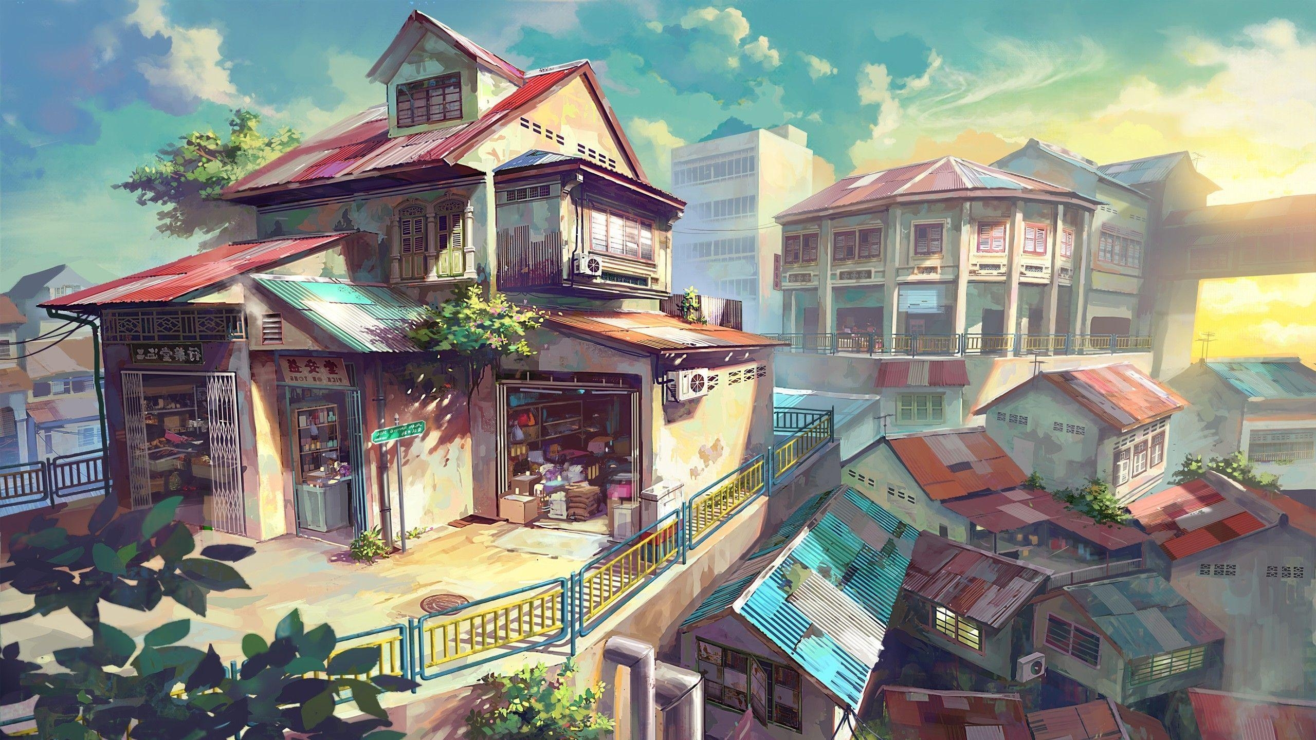 2560x1440 city, House, Anime, Malaysia Wallpaper HD / Desktop and Mobile, Desktop