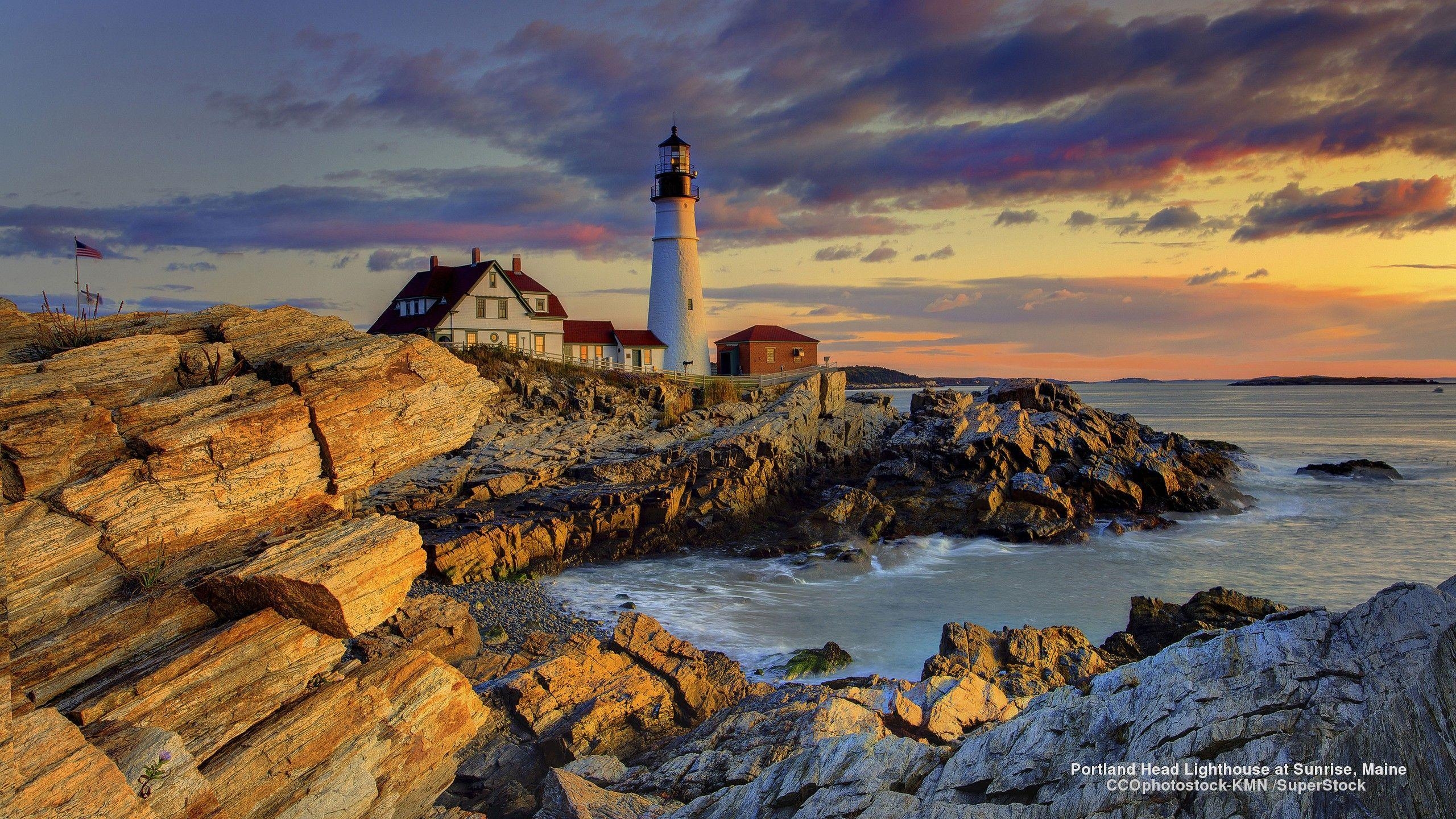 2560x1440 Lighthouses: Lighthouse Portland Maine Lighthouses Oceans Rocks, Desktop