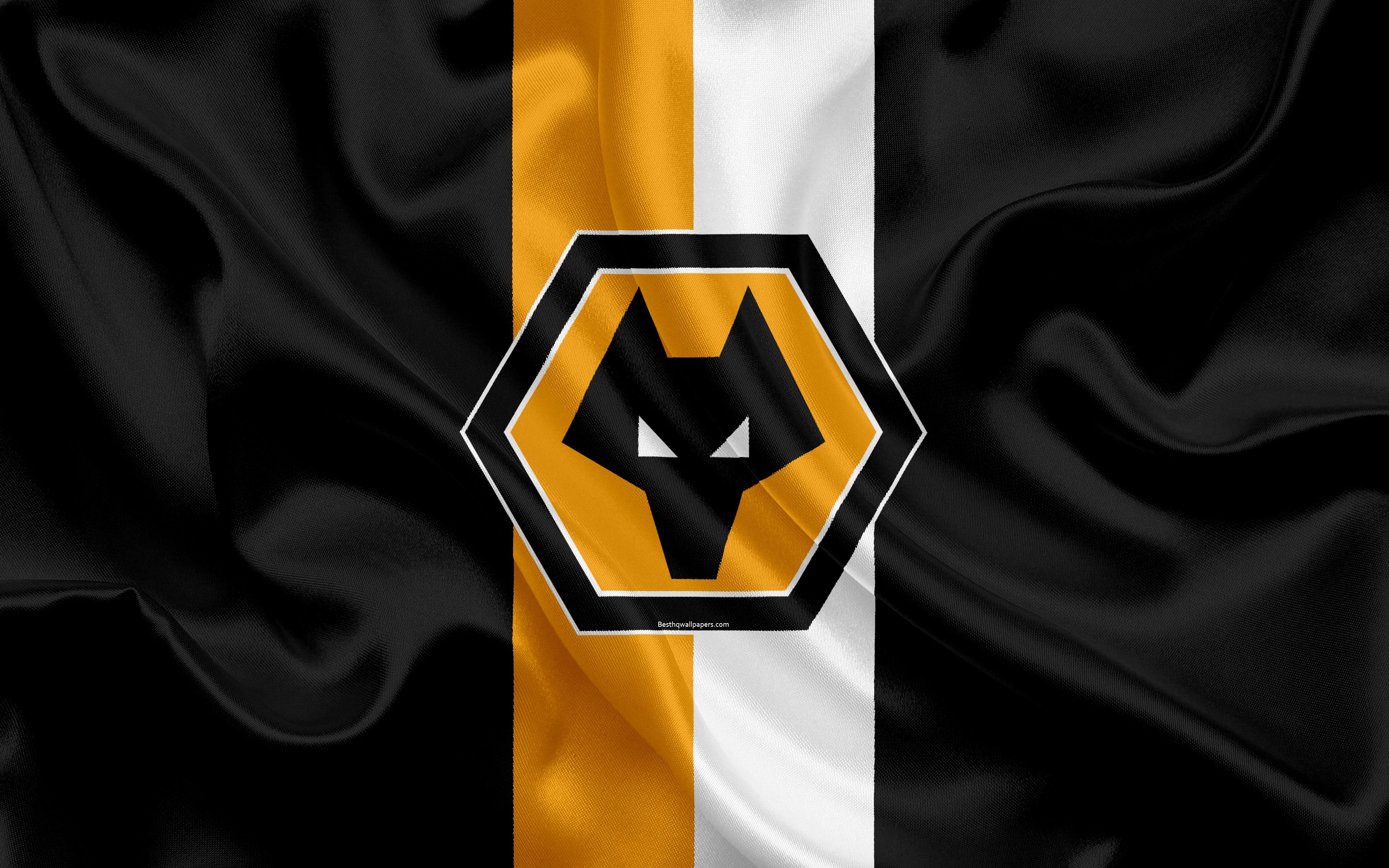 3840x2400 Download wallpaper Wolverhampton Wanderers FC, silk flag, emblem, Desktop