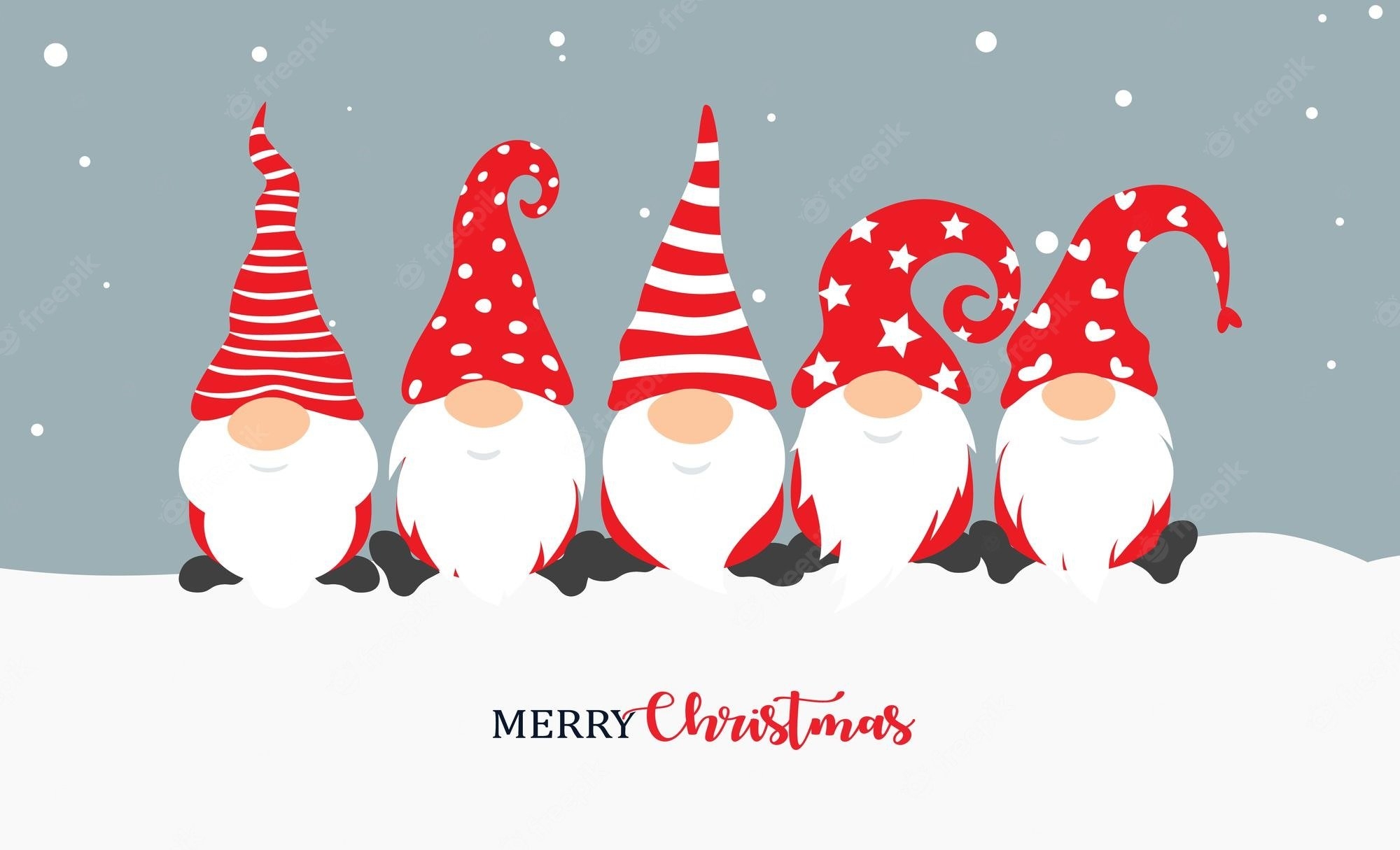 2000x1220 Premium Vector. Christmas gnome. greeting christmas card with holiday isolated characters on snow background, Desktop