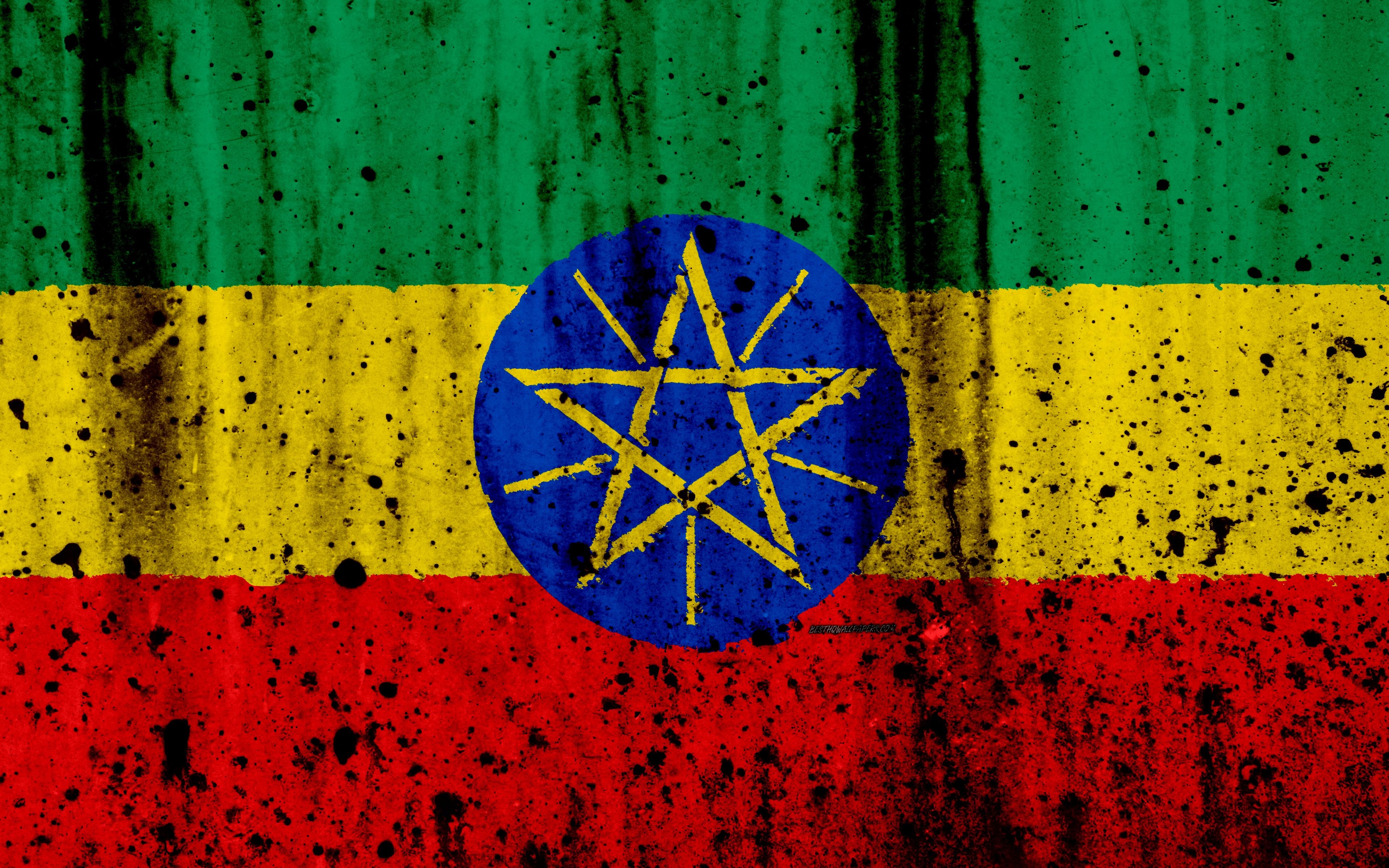 3840x2400 Download wallpaper Ethiopia flag, 4k, grunge, flag of Ethiopia, Desktop