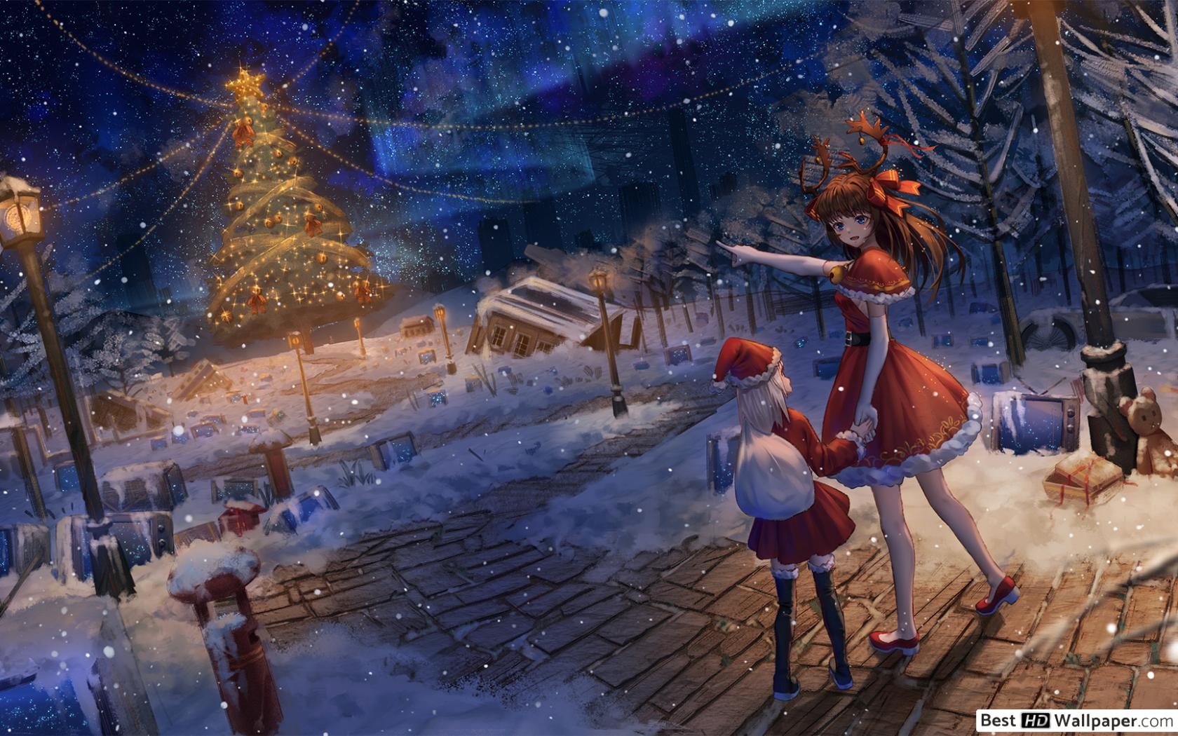 1680x1050 Anime Wallpaper Christmas Scenery, Desktop