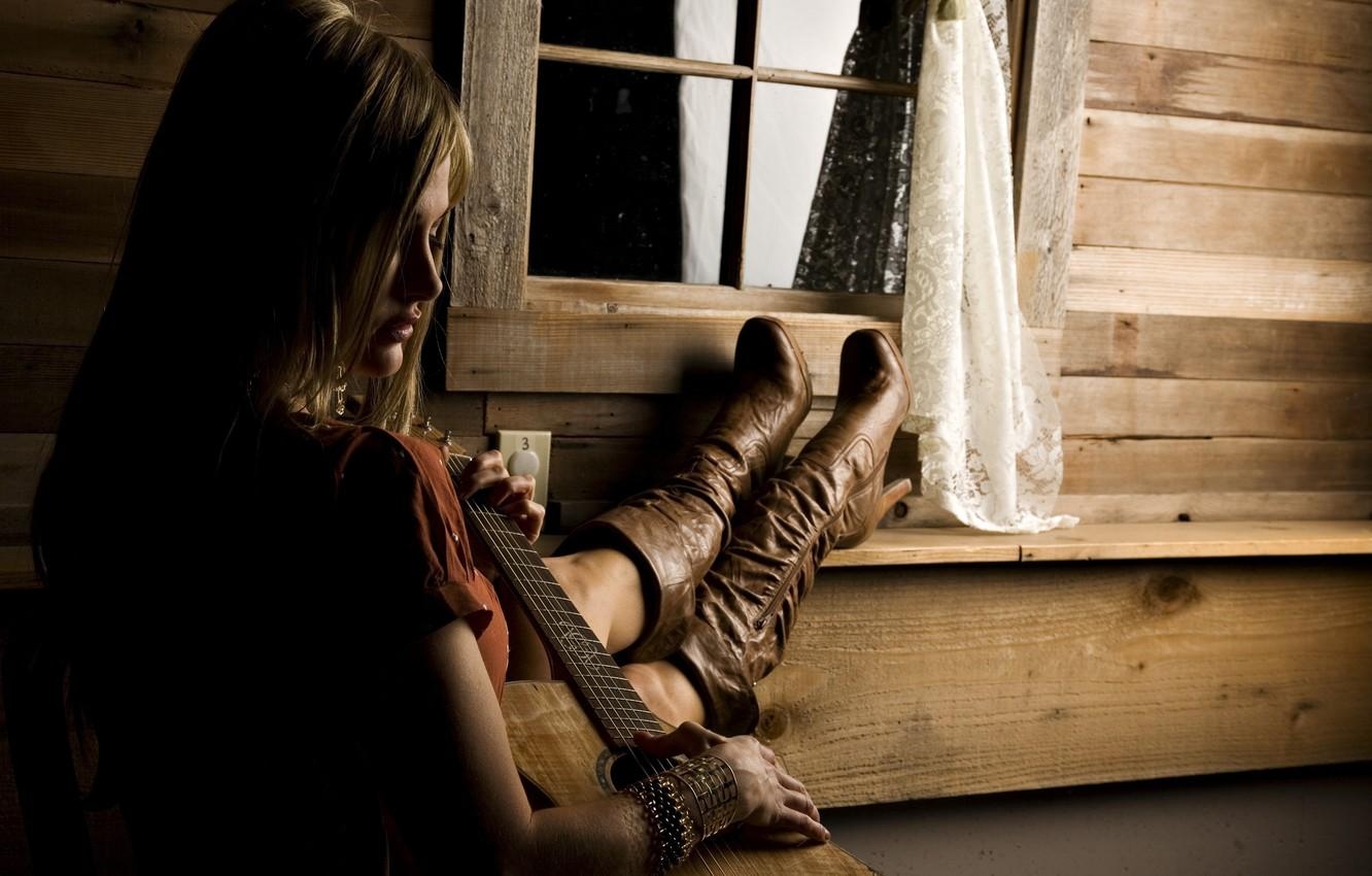 1340x850 girl, guitar, boots, Country Girl.goodfon.com, Desktop