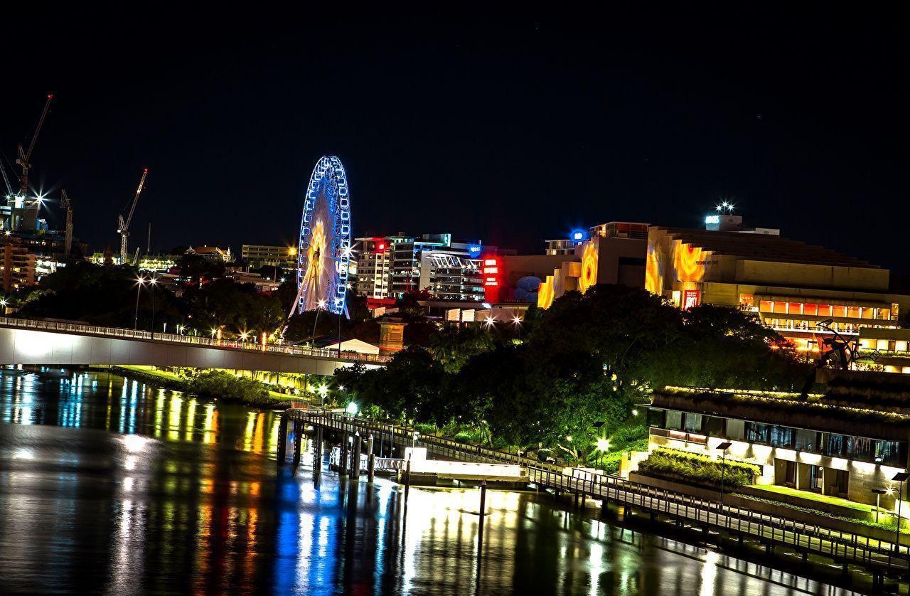 1280x840 Wallpaper Brisbane Australia Bridges Ferris wheel Rivers night time, Desktop