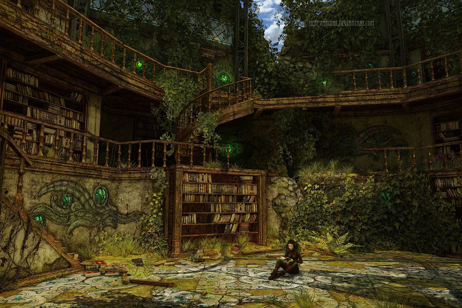 1600x1070 Old Ruined Library I. Ancient library, Abandoned library, Magical library, Desktop