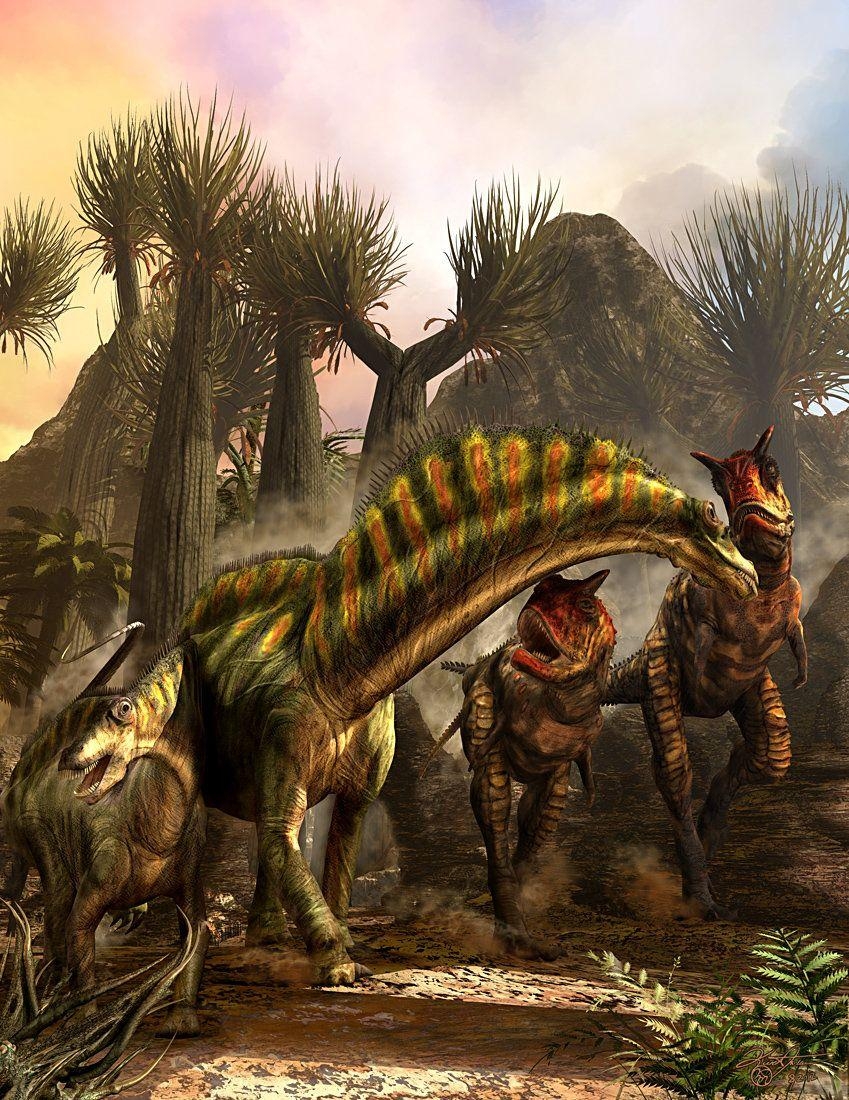 850x1100 Amargasaurus Facing Carnotaurus, Phone