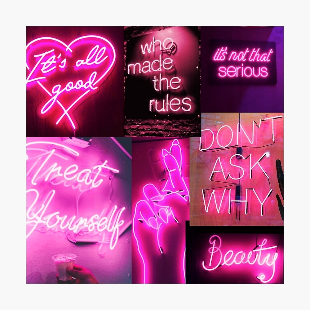 1000x1000 Pink Neon Lights Aesthetic Collage Poster, Phone