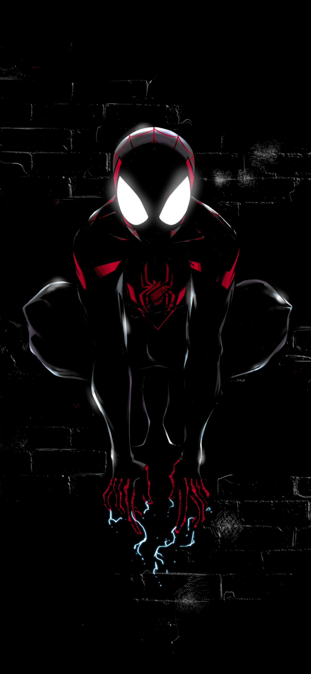 1250x2690 Miles Morales 4K Wallpaper, Spider Man, Dark, Black Background, Artwork, 5K, 8K, Graphics CGI, Phone