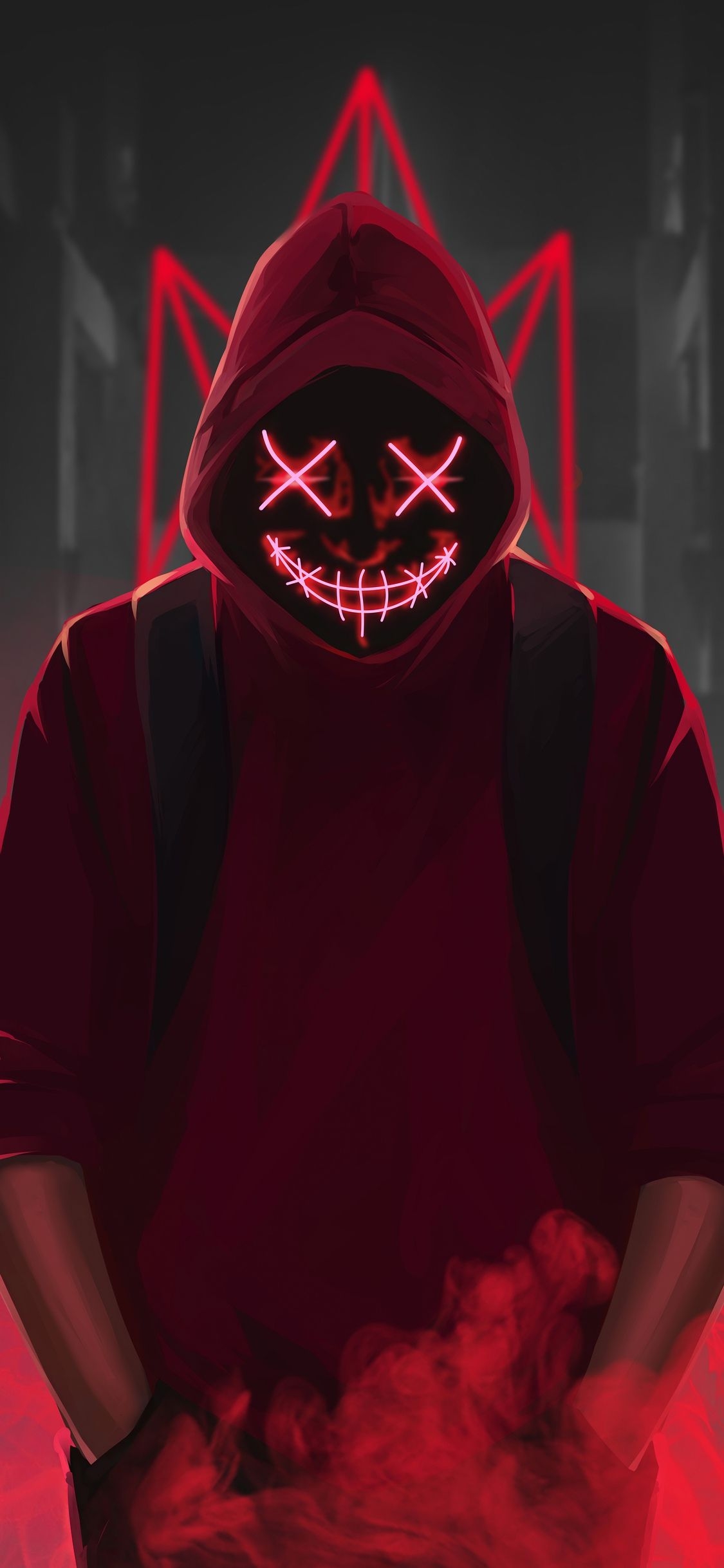 1130x2440 Red Mask Hacker Wallpaper, Phone