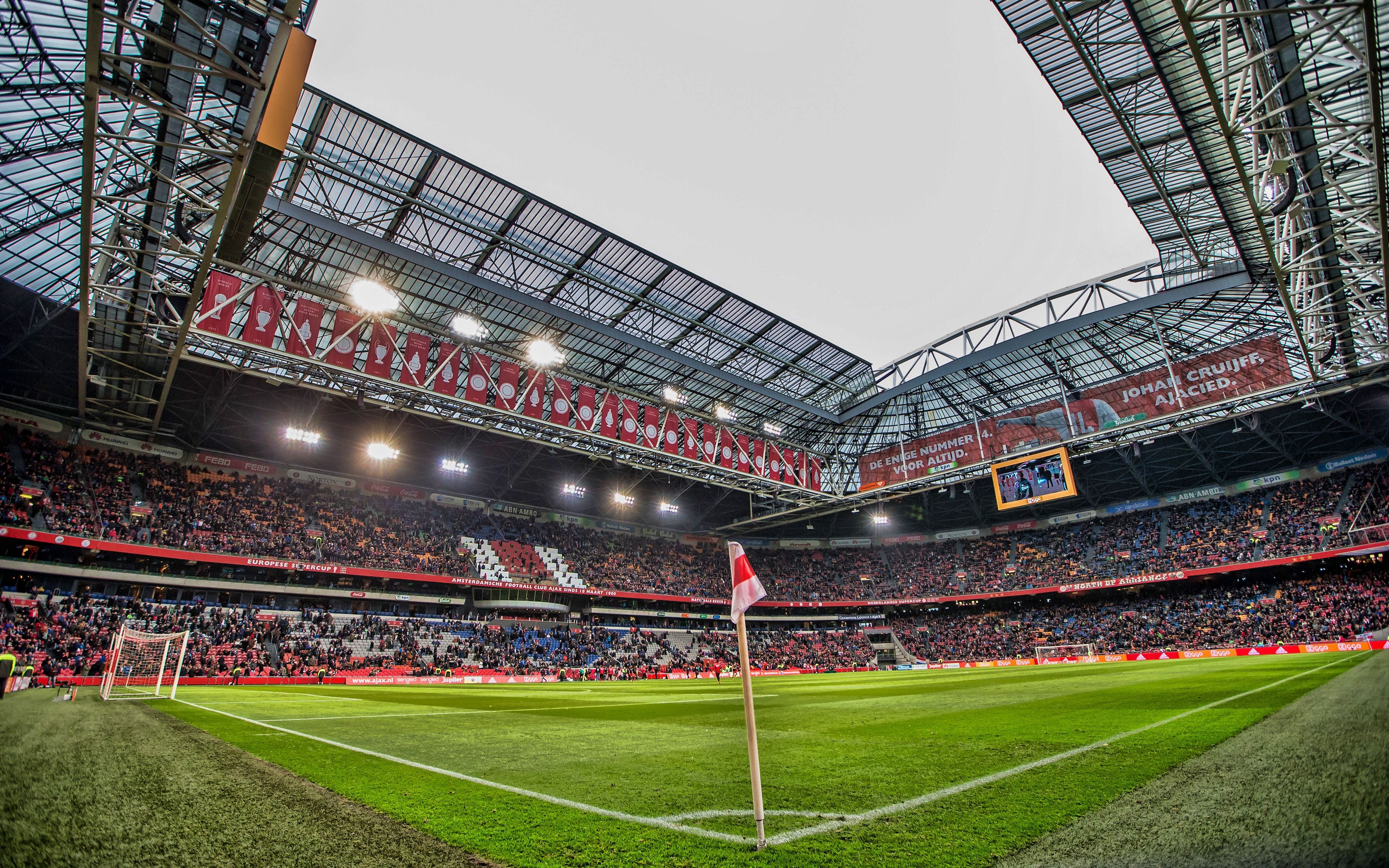 3840x2400 Download wallpaper Amsterdam Arena, 4k, Johan Cruijff Arena, Ajax stadium, match, Amsterdam, soccer, football stadium, Ajax FC for desktop with resolution. High Quality HD picture wallpaper, Desktop