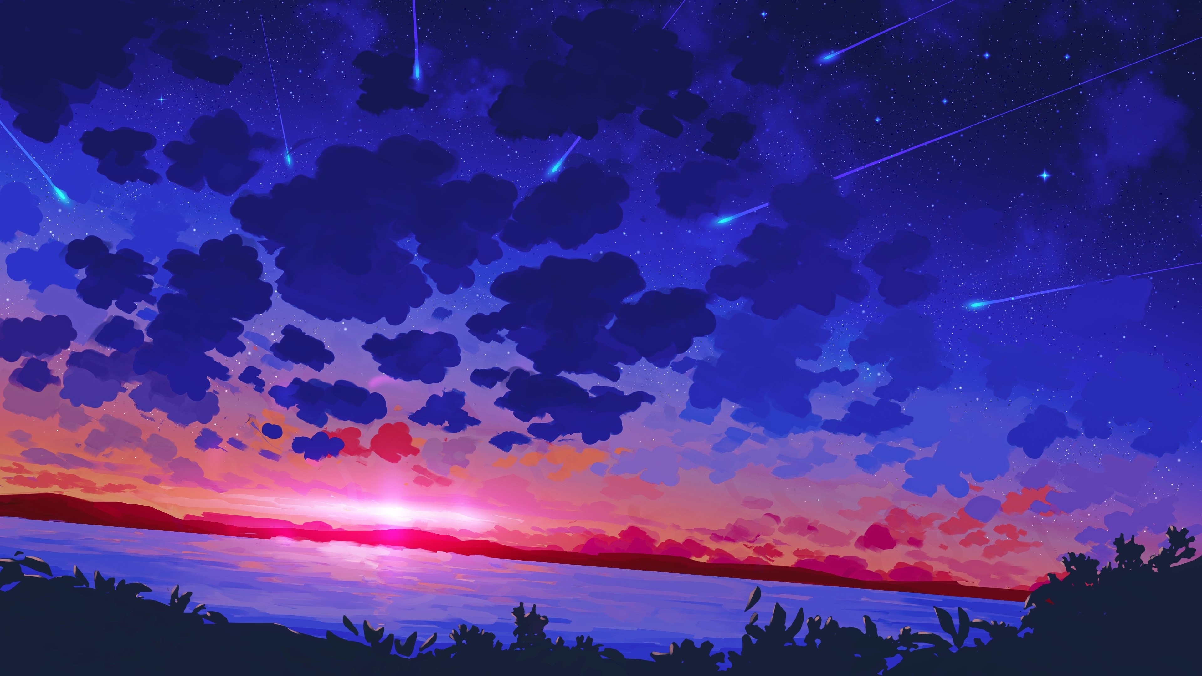 3840x2160 Digital Painting Landscape Sunset Sky Clouds Lake Endy Digital Art Stars Wallpaper:, Desktop