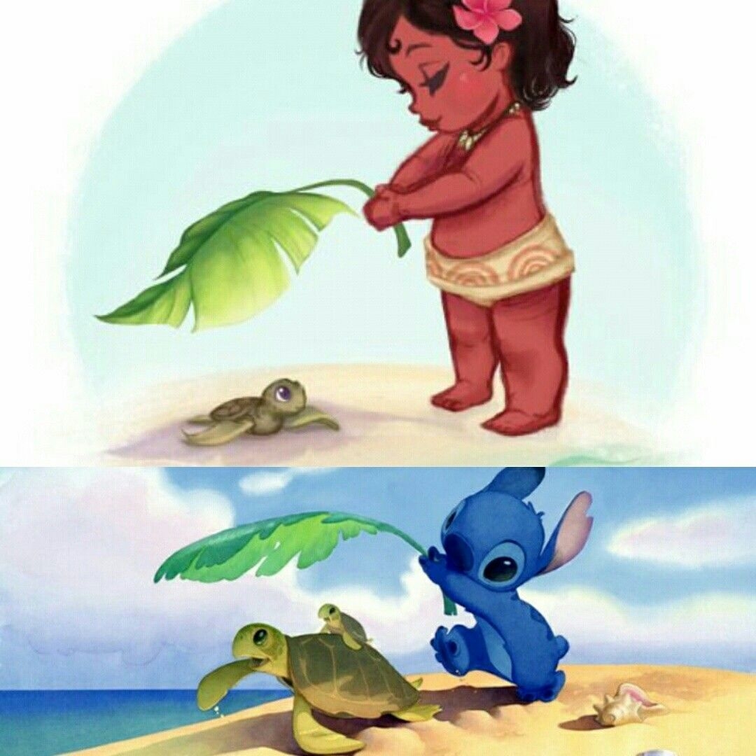 1080x1080 I found another easter egg! Stich and Moana both shading a turtle, Phone