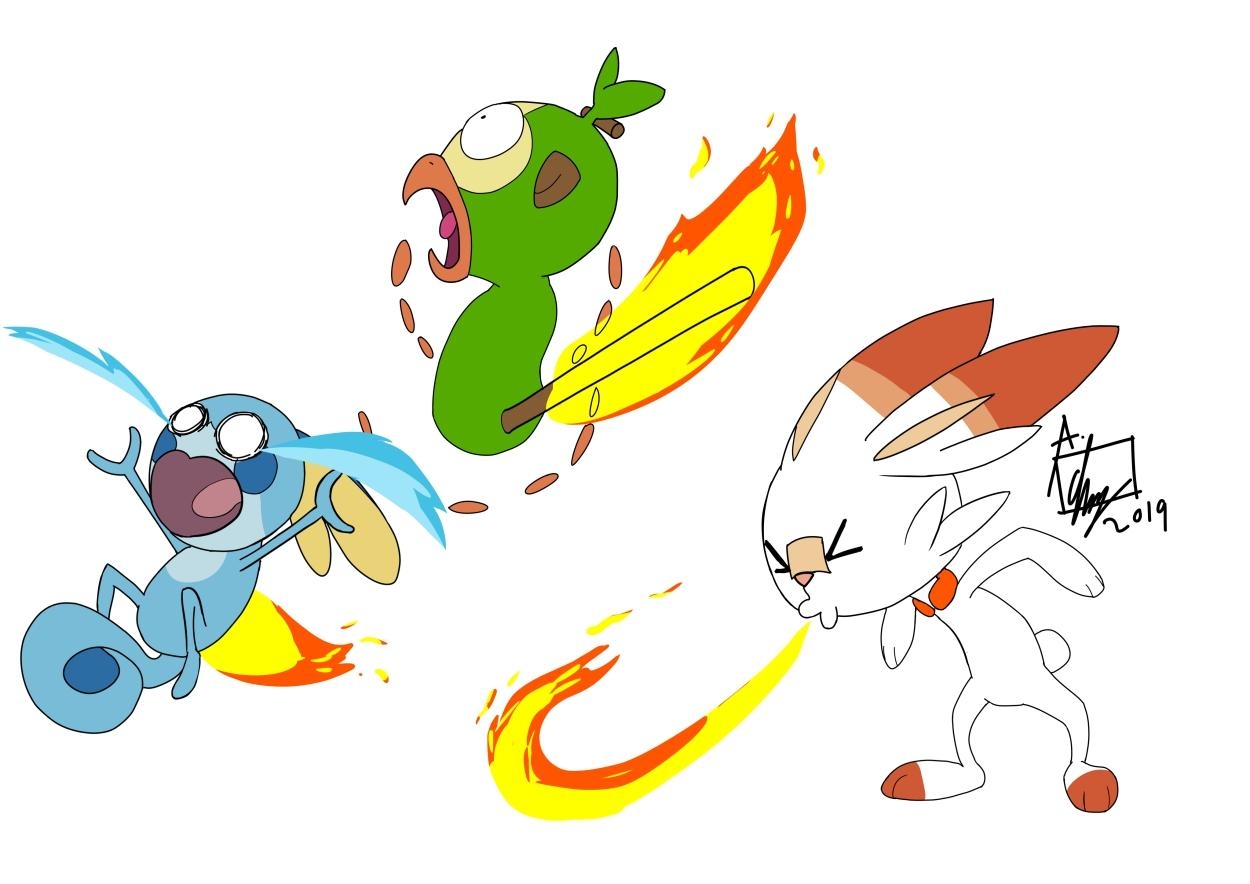 1250x890 Sobble, Grookey and Scorbunny by GastroReid on Newgrounds, Desktop