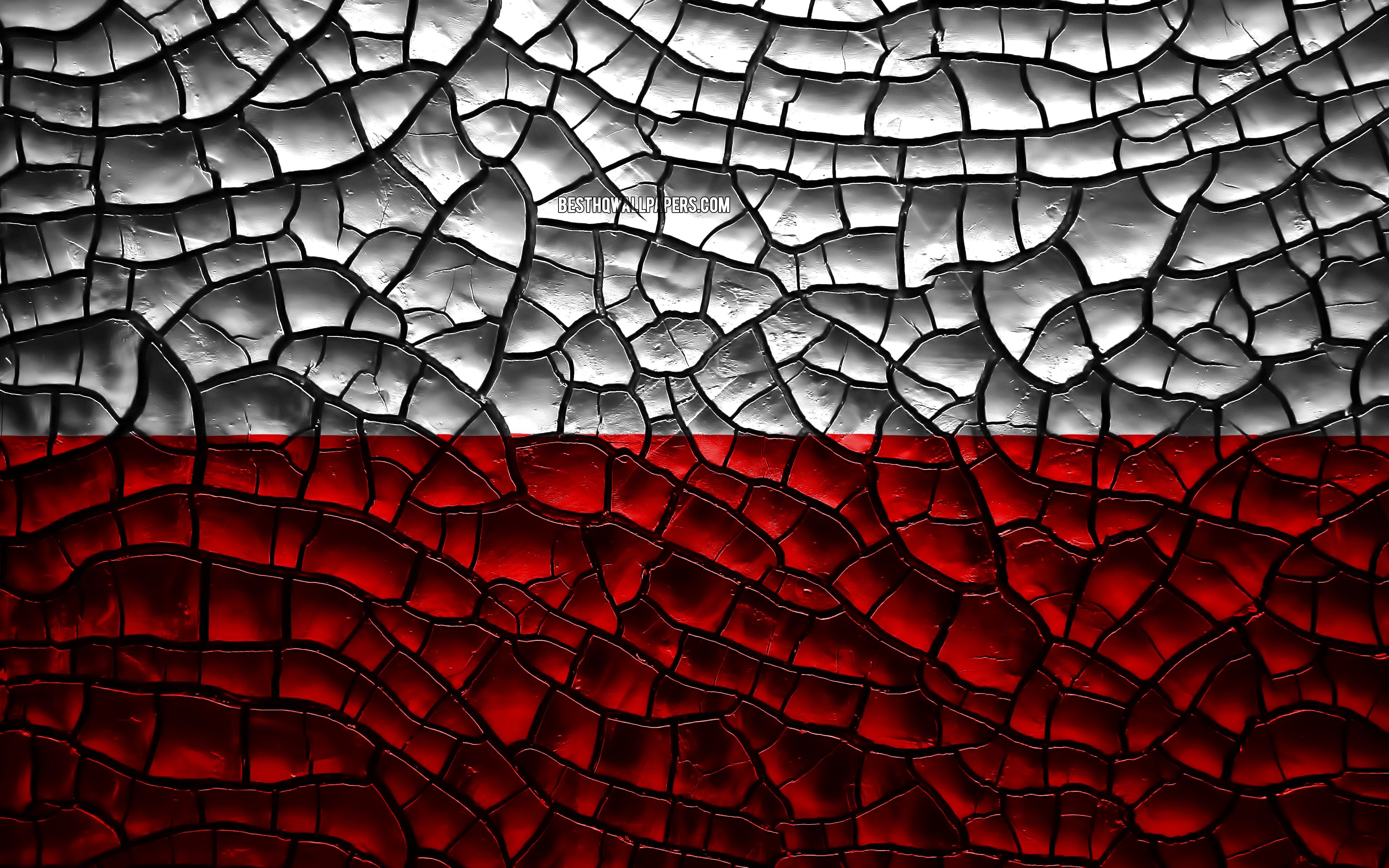 3840x2400 Download wallpaper Flag of Poland, 4k, cracked soil, Europe, Desktop