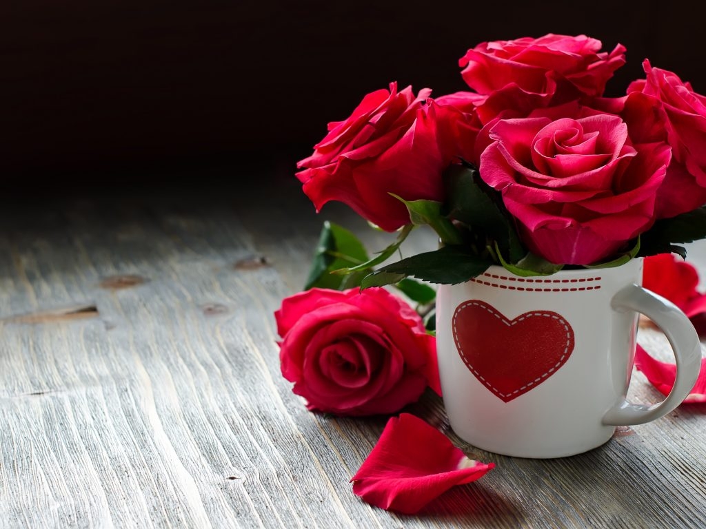 1030x770 With Love Red Heart Roses Cup Flowers HD Wallpaper 1907375, Wallpaper13.com, Desktop