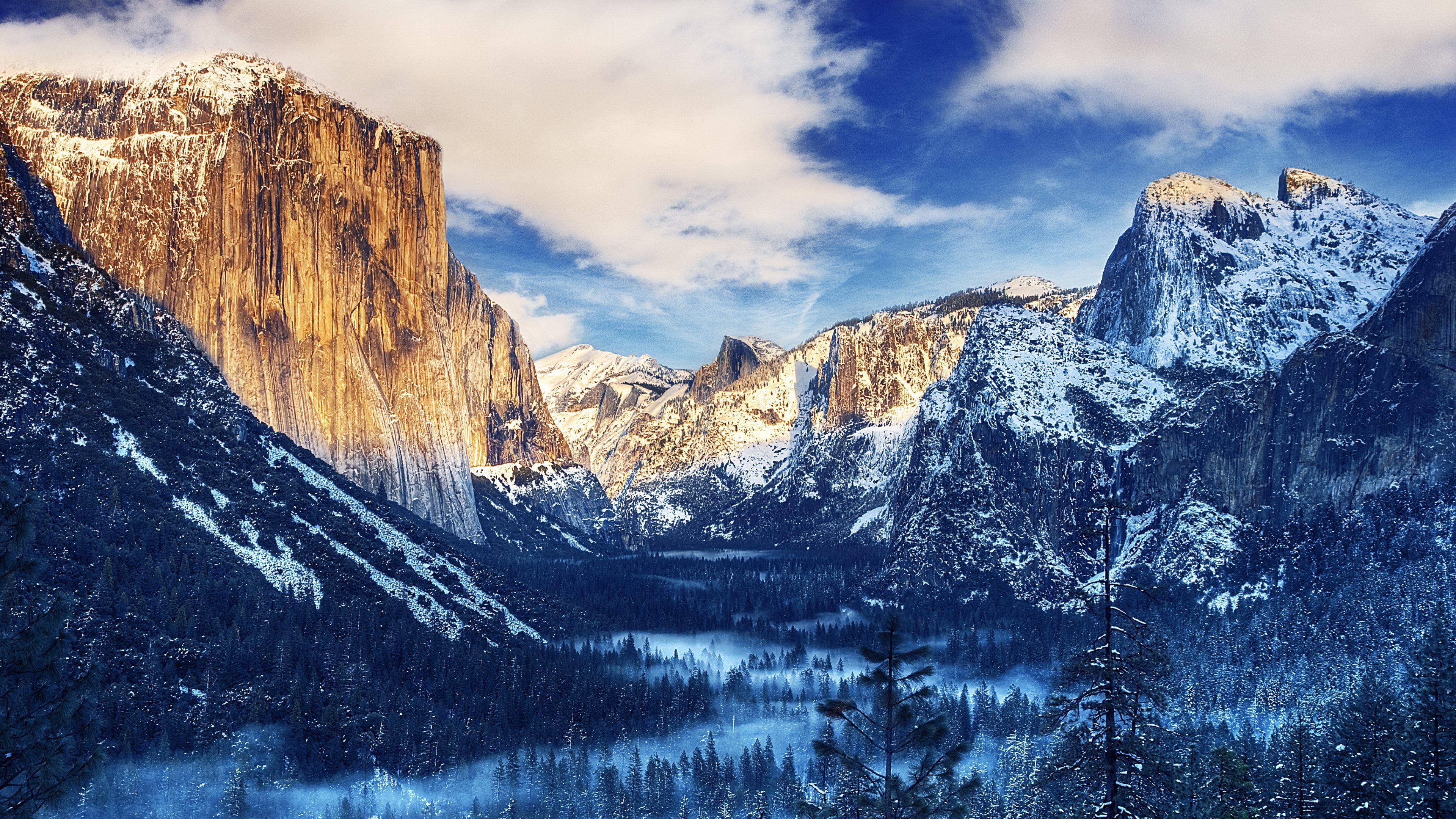 3840x2160 Yosemite Valley Snow Sunset 4K Ultra HD Desktop Wallpaper, Desktop