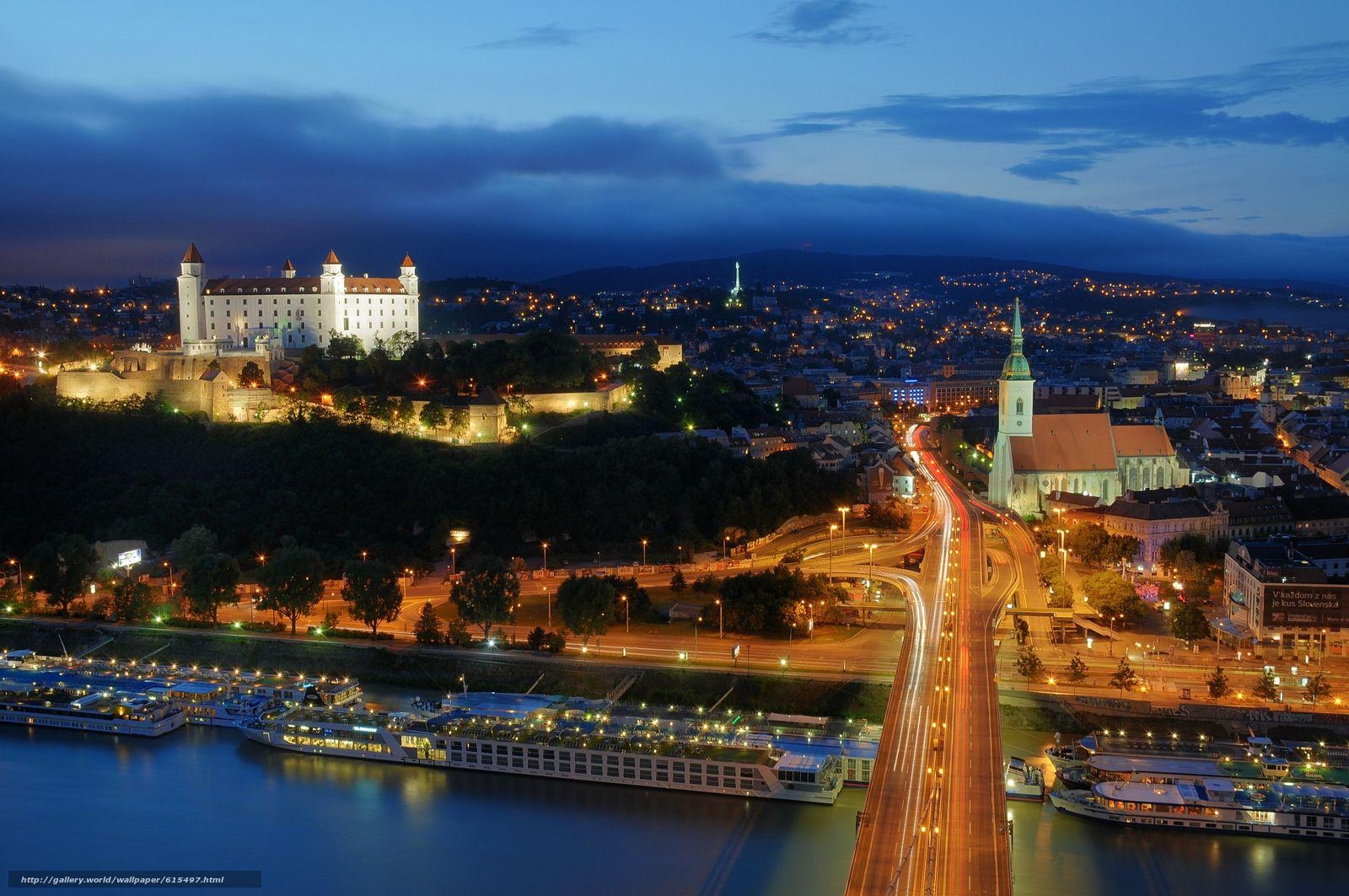 1600x1070 Download wallpaper Bratislava, Slovakia, city, night free desktop, Desktop