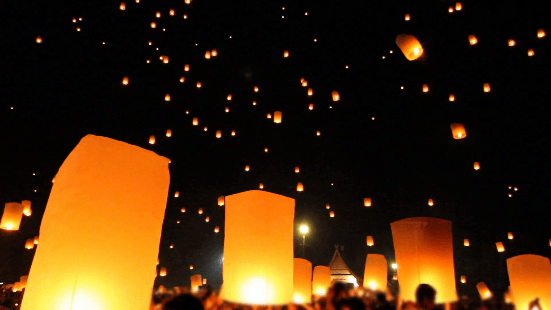 1920x1080 Release floating lanterns to the sky, Lantern festival Stock Video, Desktop