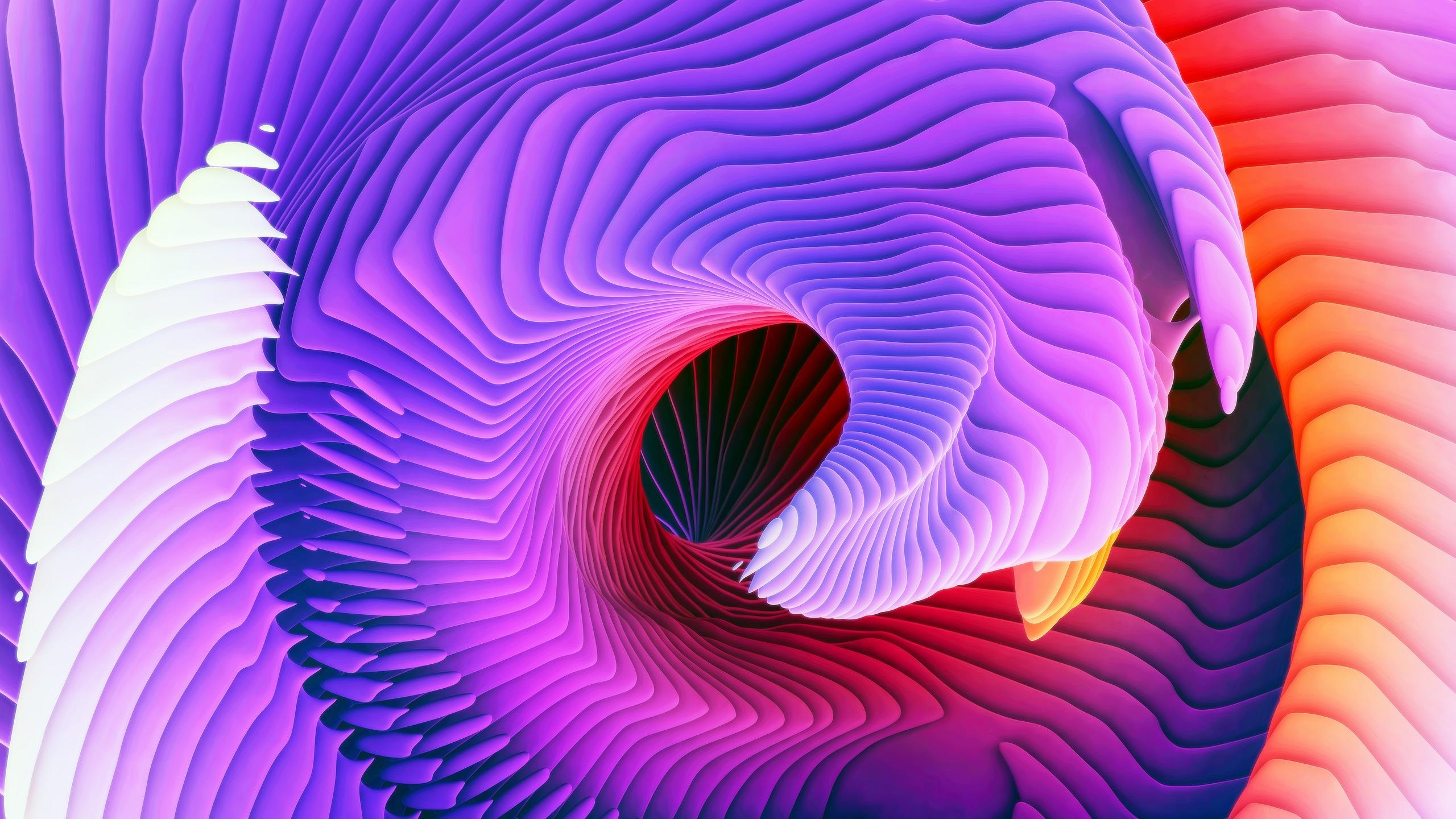 2560x1440 Wallpaper Waves, Spiral, 3D, Colorful, HD, Abstract, Desktop