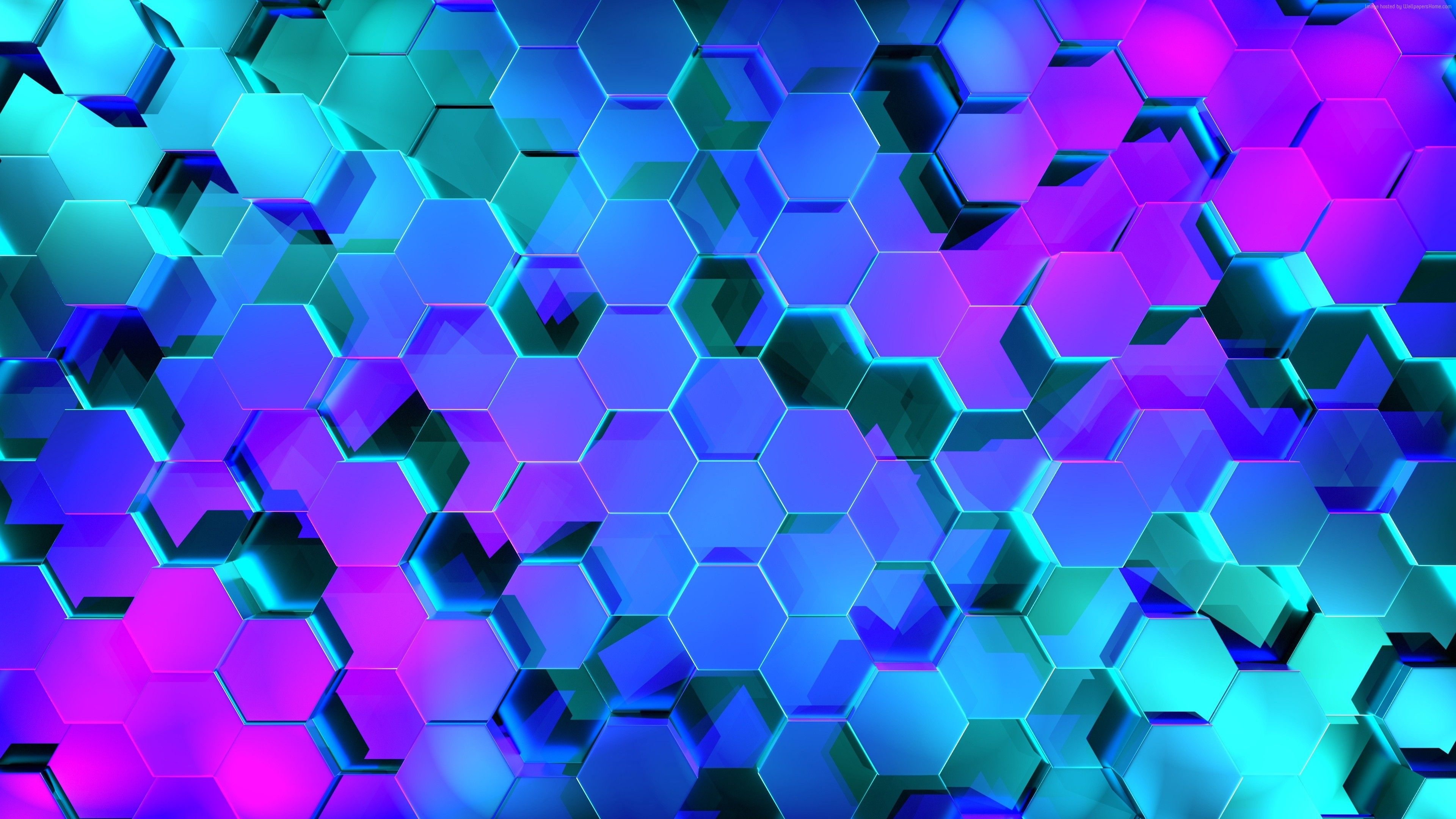 3840x2160 Wallpaper Geometry, Hexagon, Colors, 3D, 4K, Abstract Wallpaper, Desktop