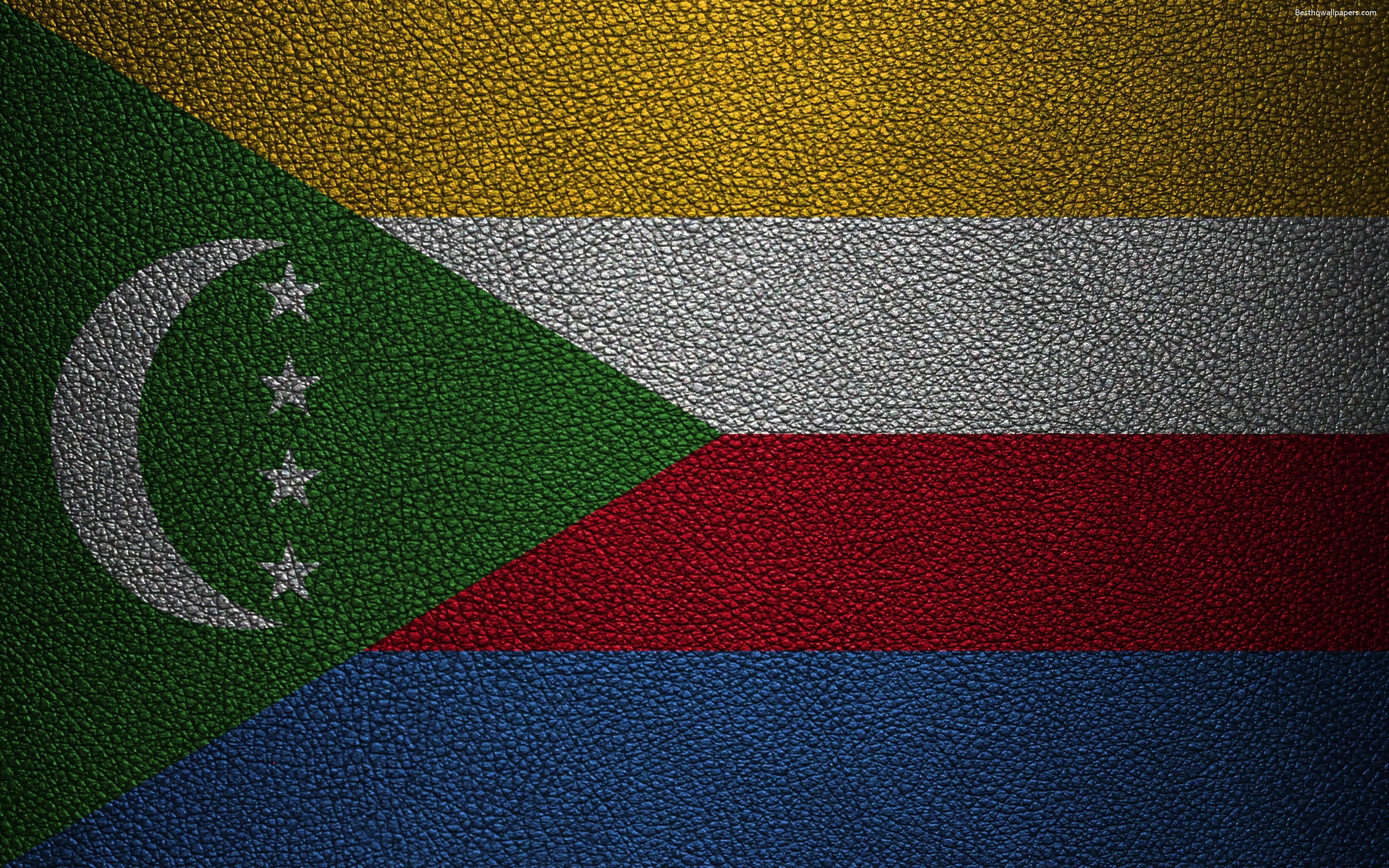 3840x2400 Download wallpaper Flag of Comoros, 4k, leather texture, Africa, Desktop