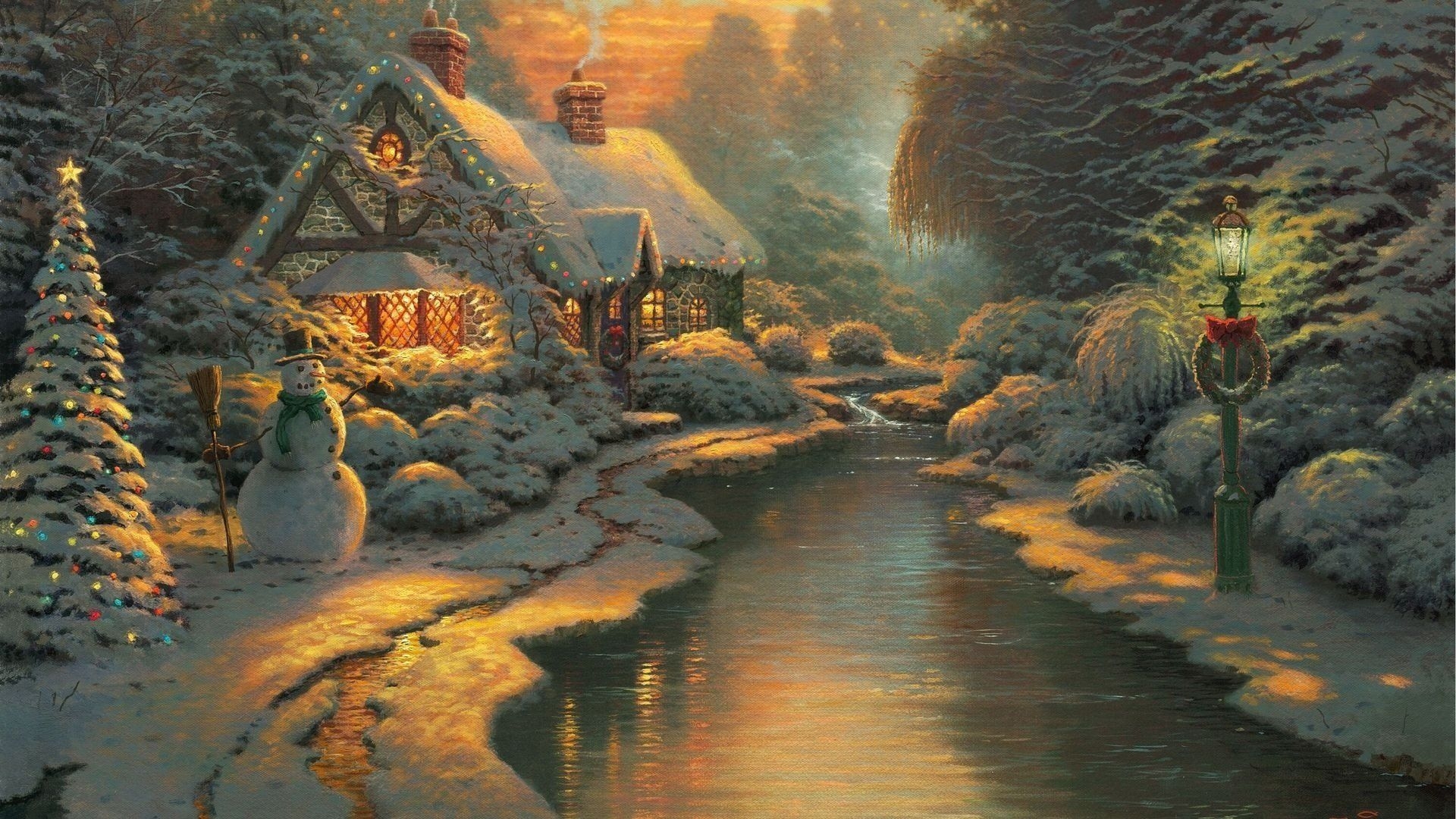 1920x1080 Thomas Kinkade Christmas Wallpaper, Desktop