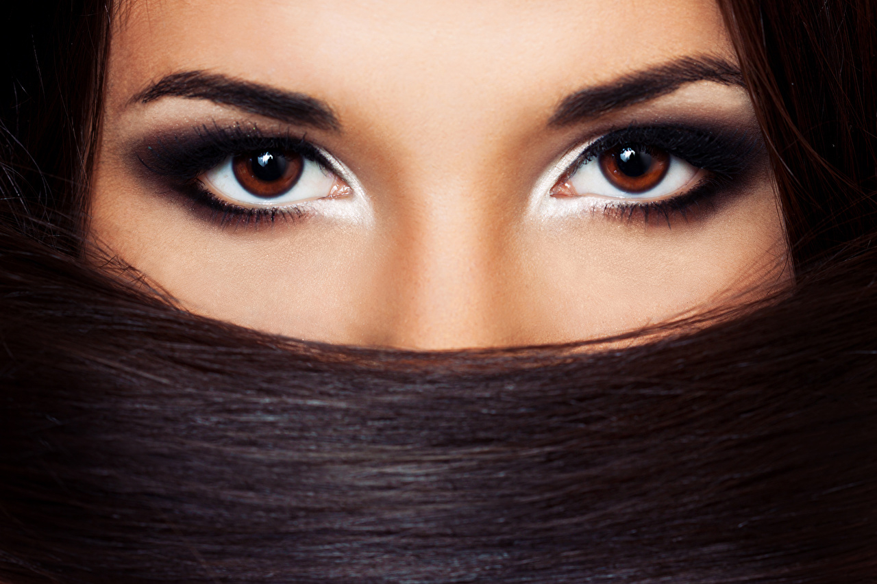 1280x860 Photos Eyes Brunette girl Makeup Hair young woman Glance, Desktop