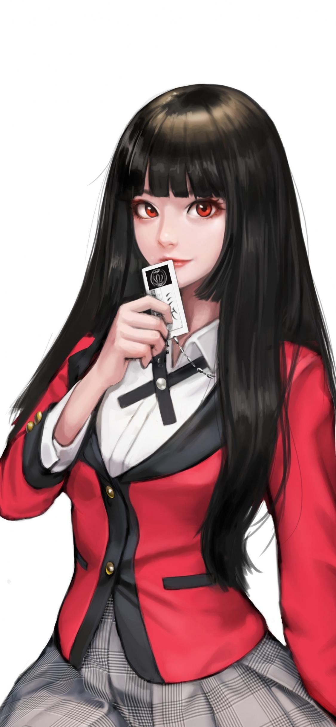 1130x2440 Download  wallpaper kakegurui, anime girl, red blazer, Phone